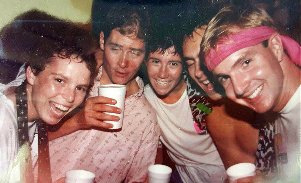 Chuck, far left and fresh from the O-Club pool, is sporting her T-37 IP scarf, her first assignment. Mike and Kenny had their eyes closed. Somebody should have made them take this picture again.