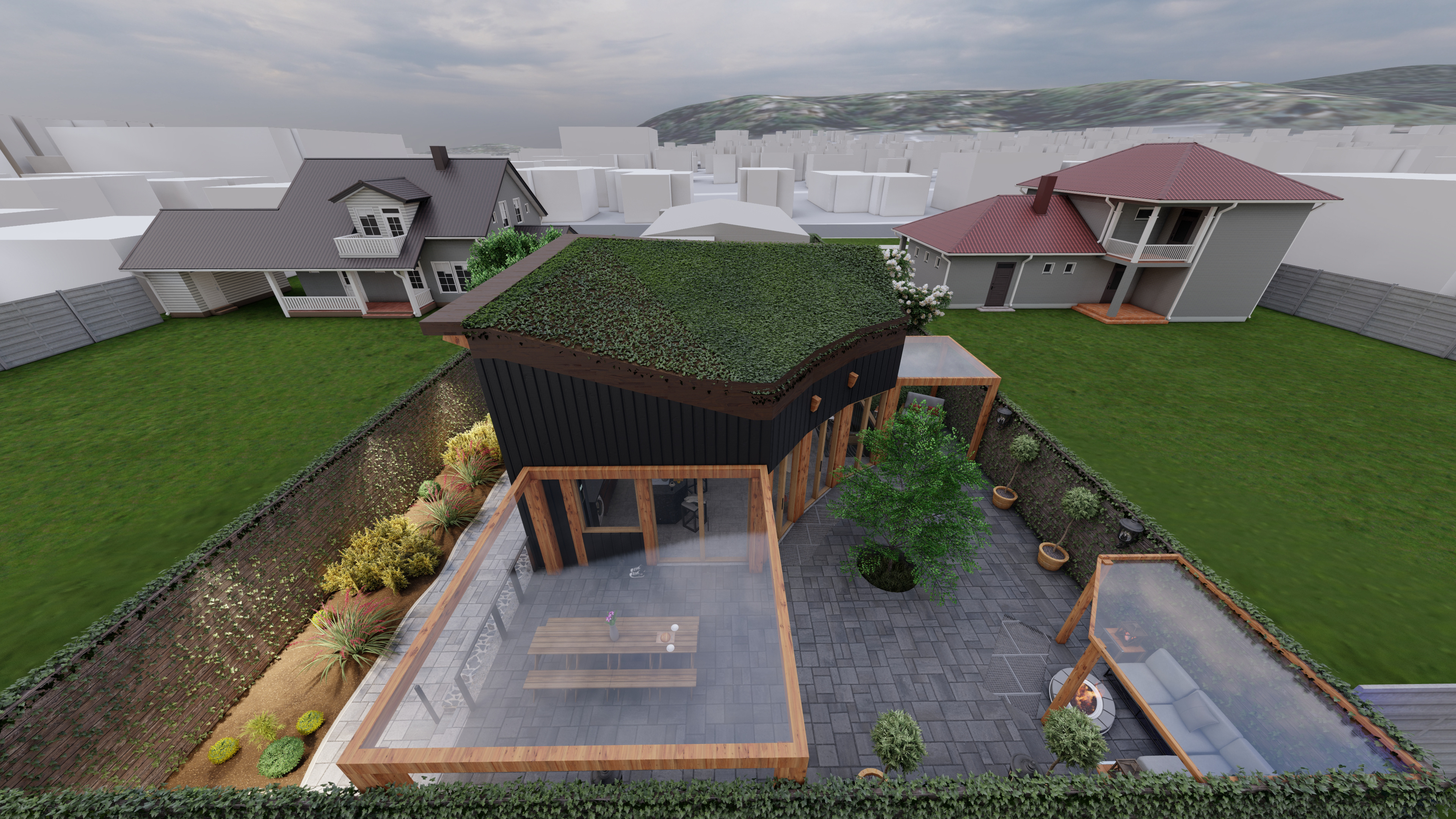 Aerial view looking at internal courtyard