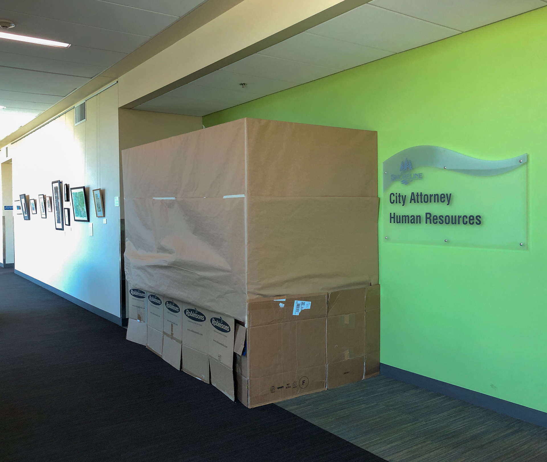 Installation in a hallway of Shoreline City Hall