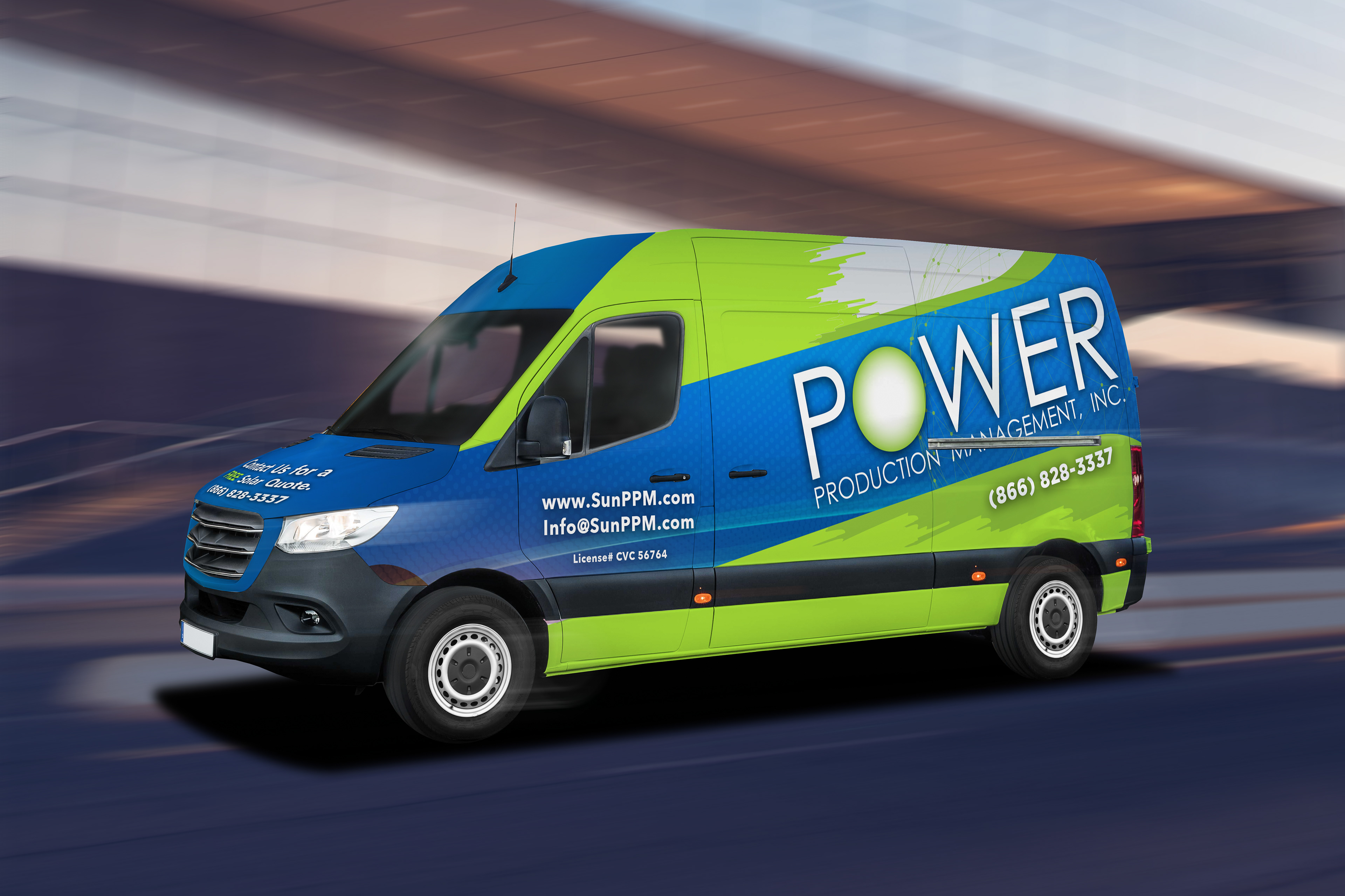 Power Production Management van wrap design.