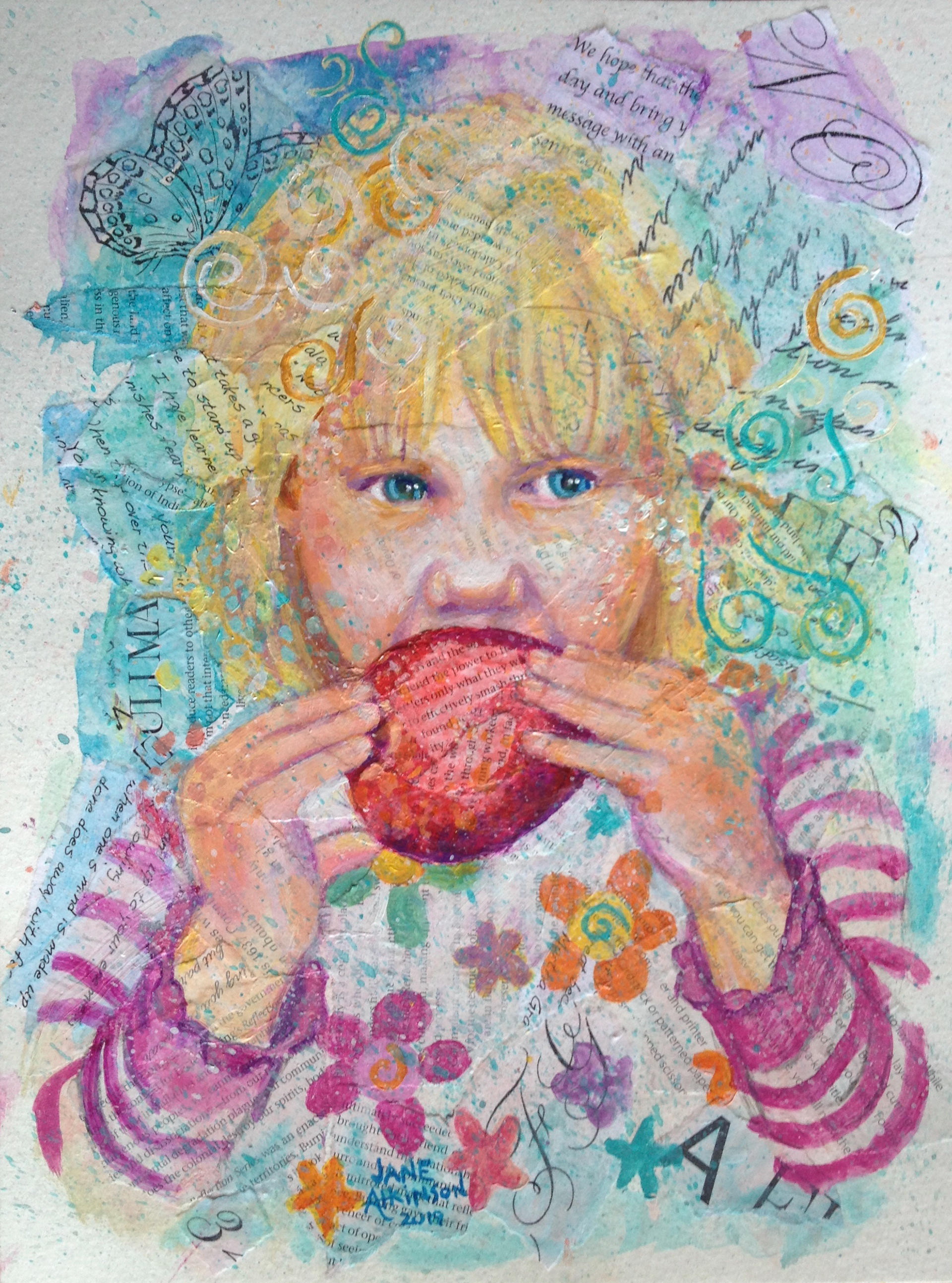 Red Apple, 9" x 12", Mixed Media, $175.00