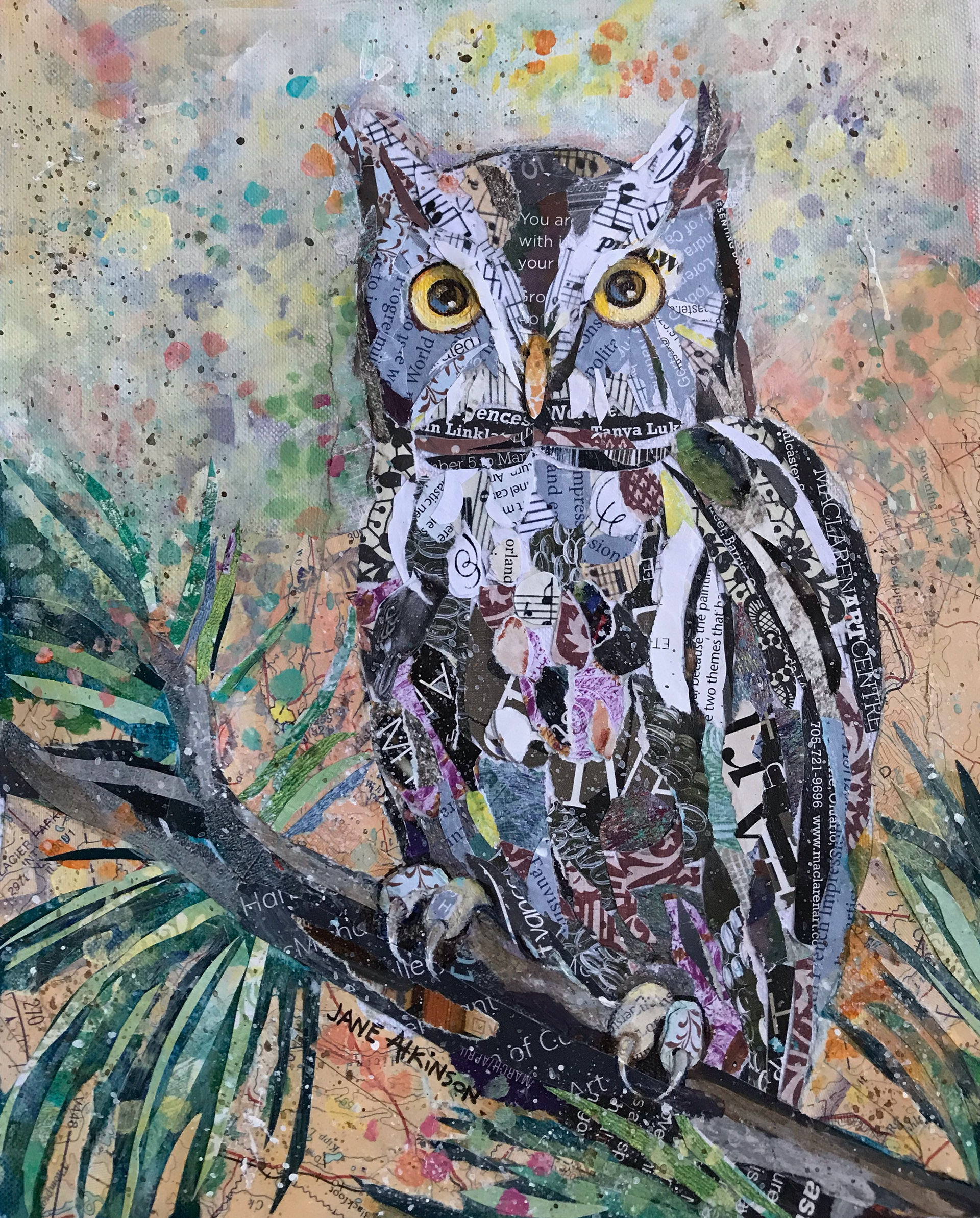 "Eastern Screech Owl", 10"d x 8"w, Mixed Media Mounted On Cradled Wood, $192.00