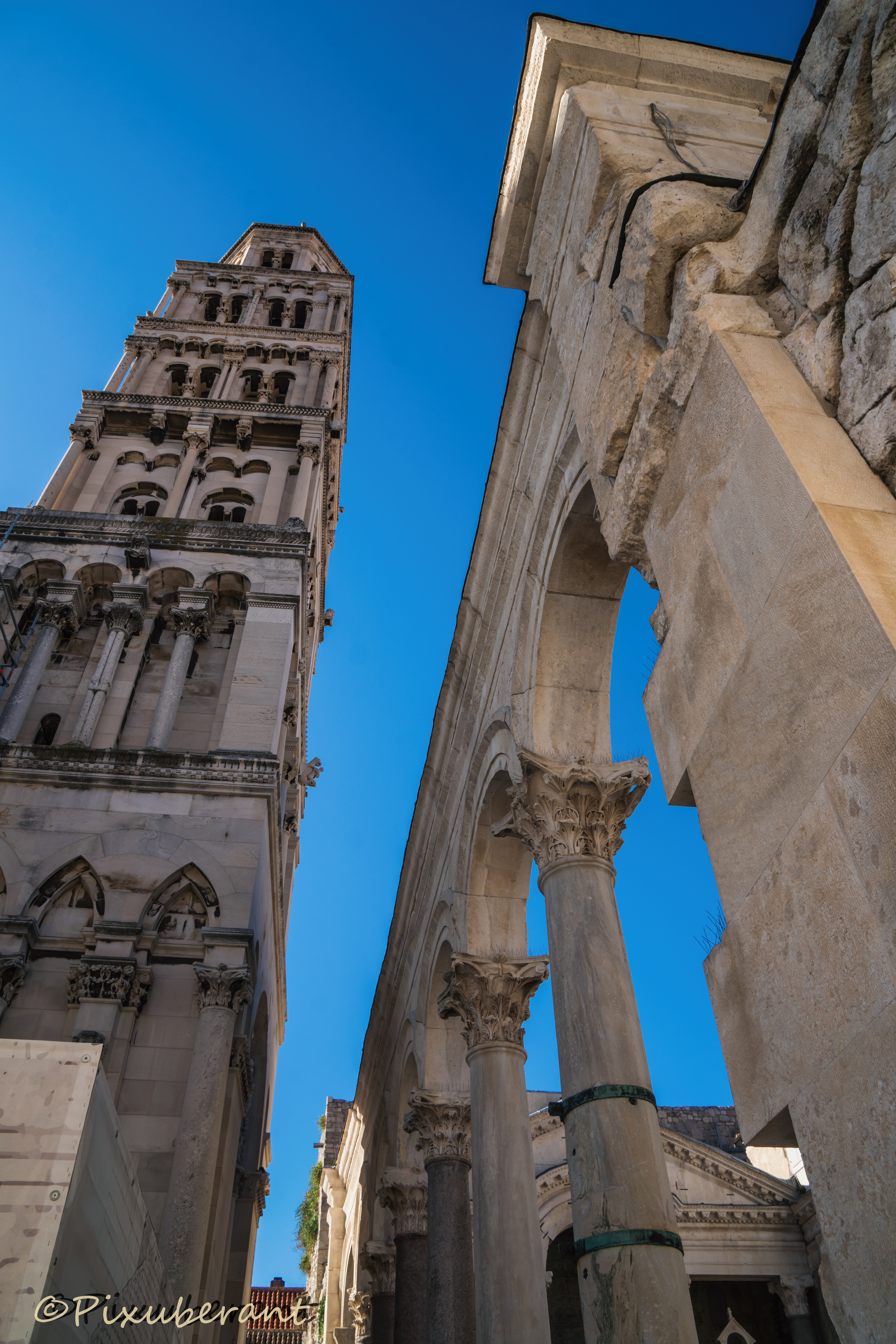 Bell tower and roman ruins