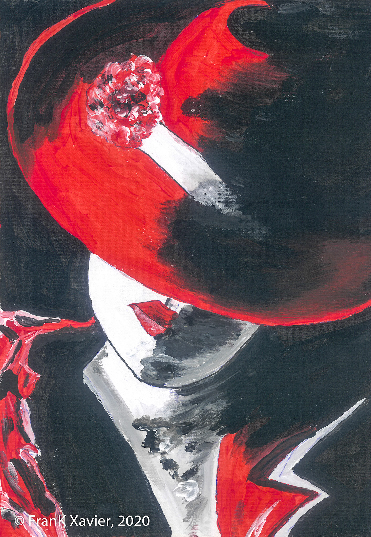 Dame mit Hut | Frank Xavier Original | Acryl auf Leinwand | Größe 30 mal 40 cm
