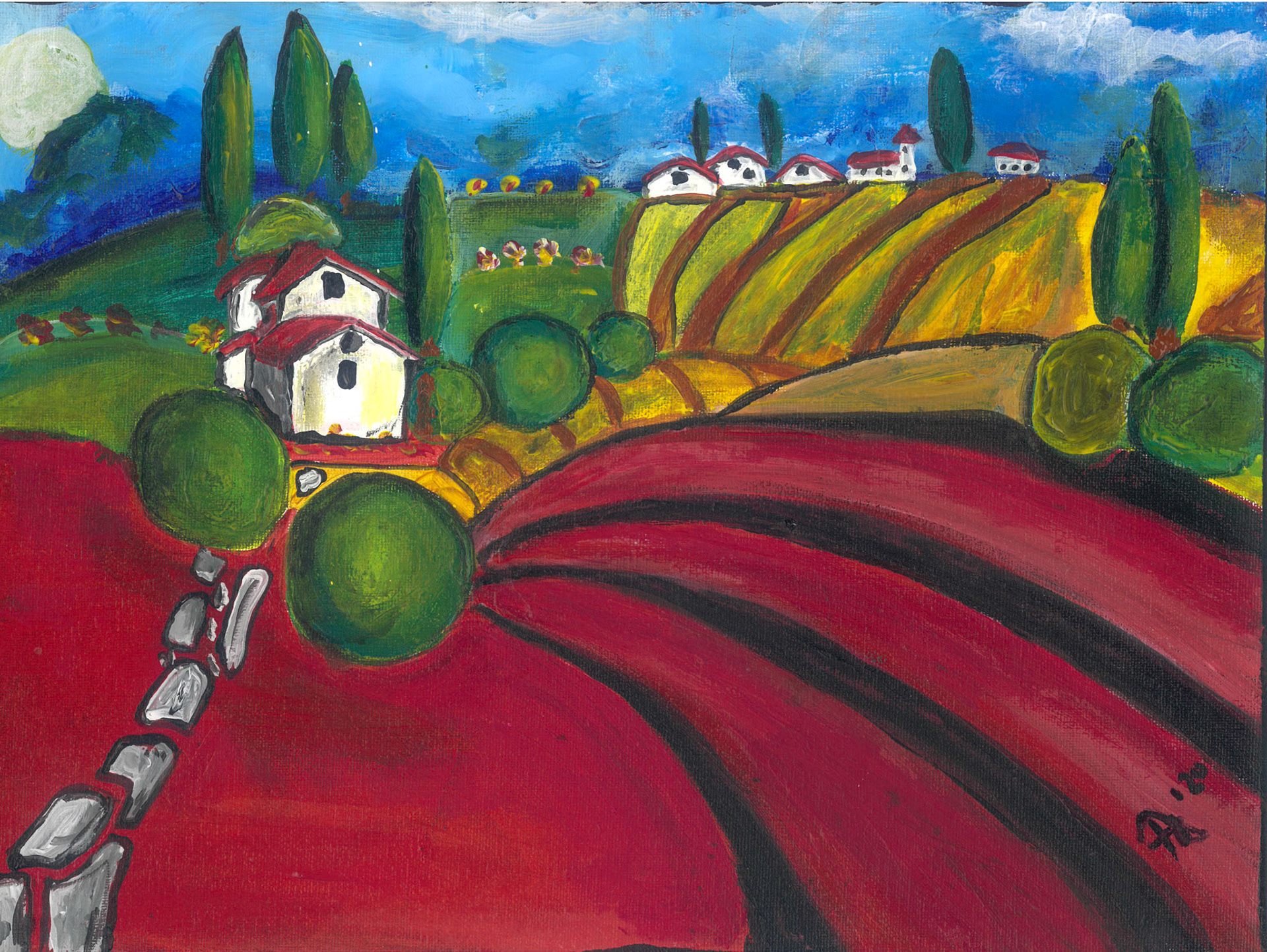 Mediterranes Dorf, Acryl auf Leinwand, Größe 30 mal 40 cm, Frank Xavier, Original 2020