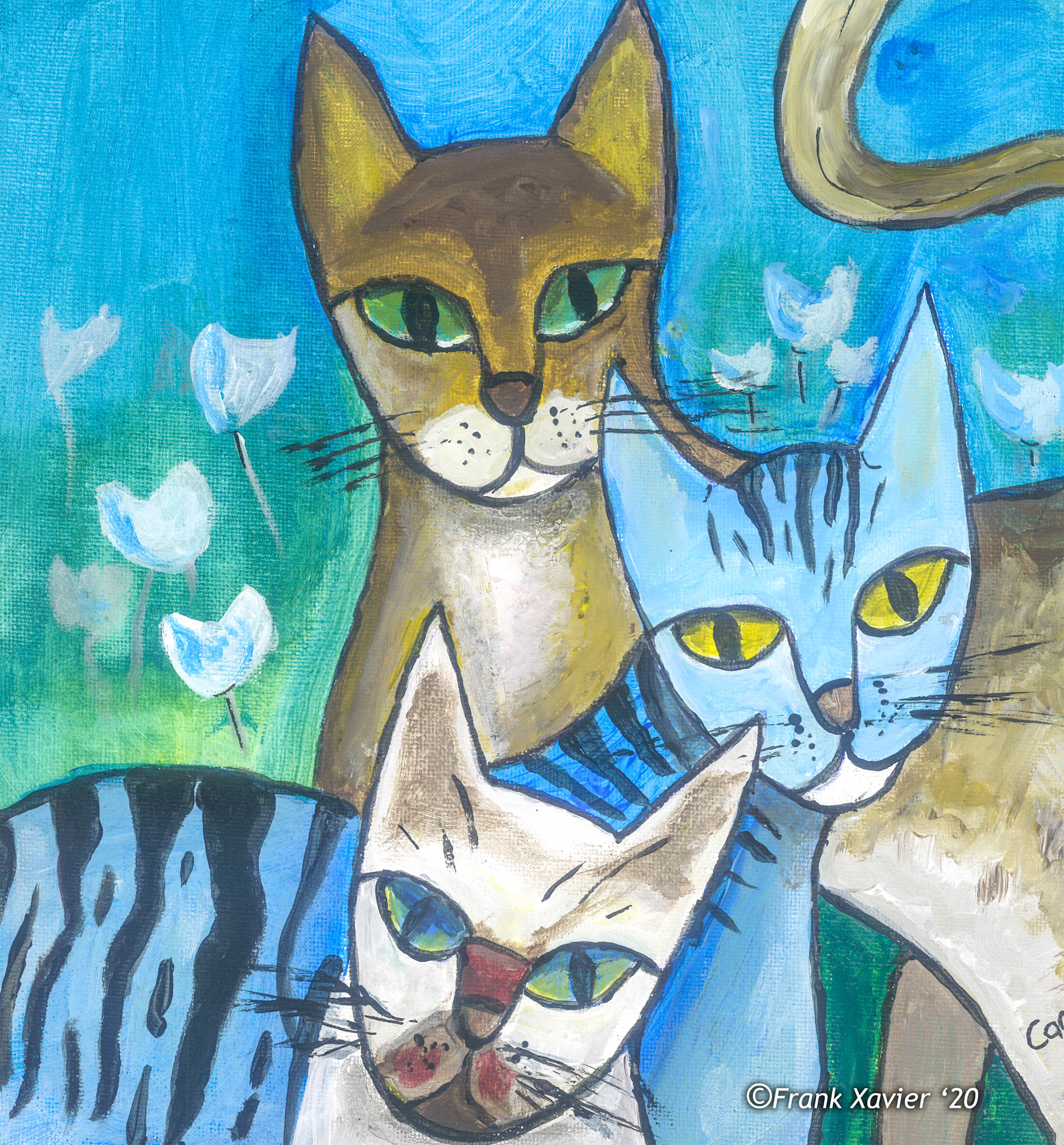 Caro Cats | Katzenbilder | Frank Xavier Original | Acryl auf Leinwand | Groesse 30 mal 20 cm