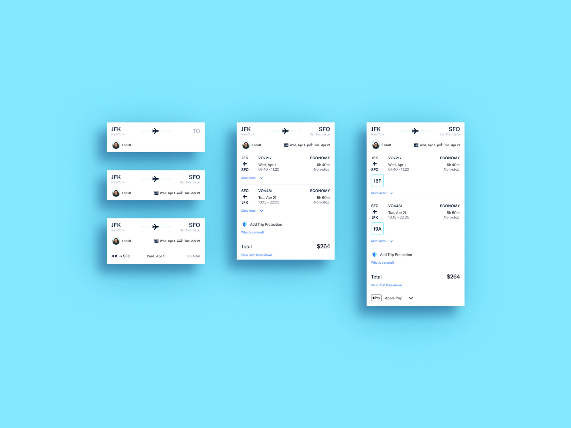 Stages of app form showing progressive disclosure