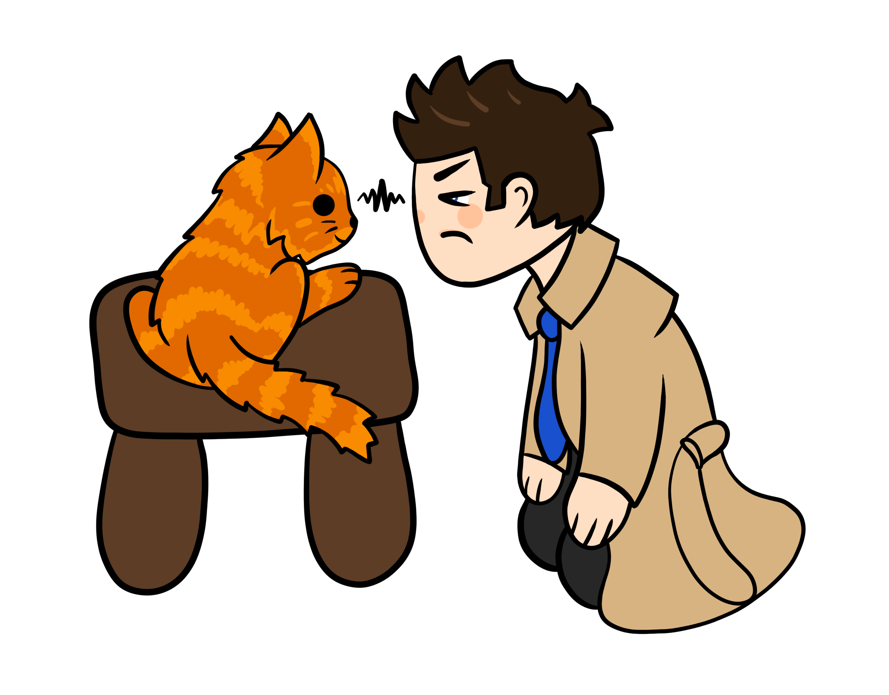 Cas cat. Cat Castiel. Interrogation cartoon.