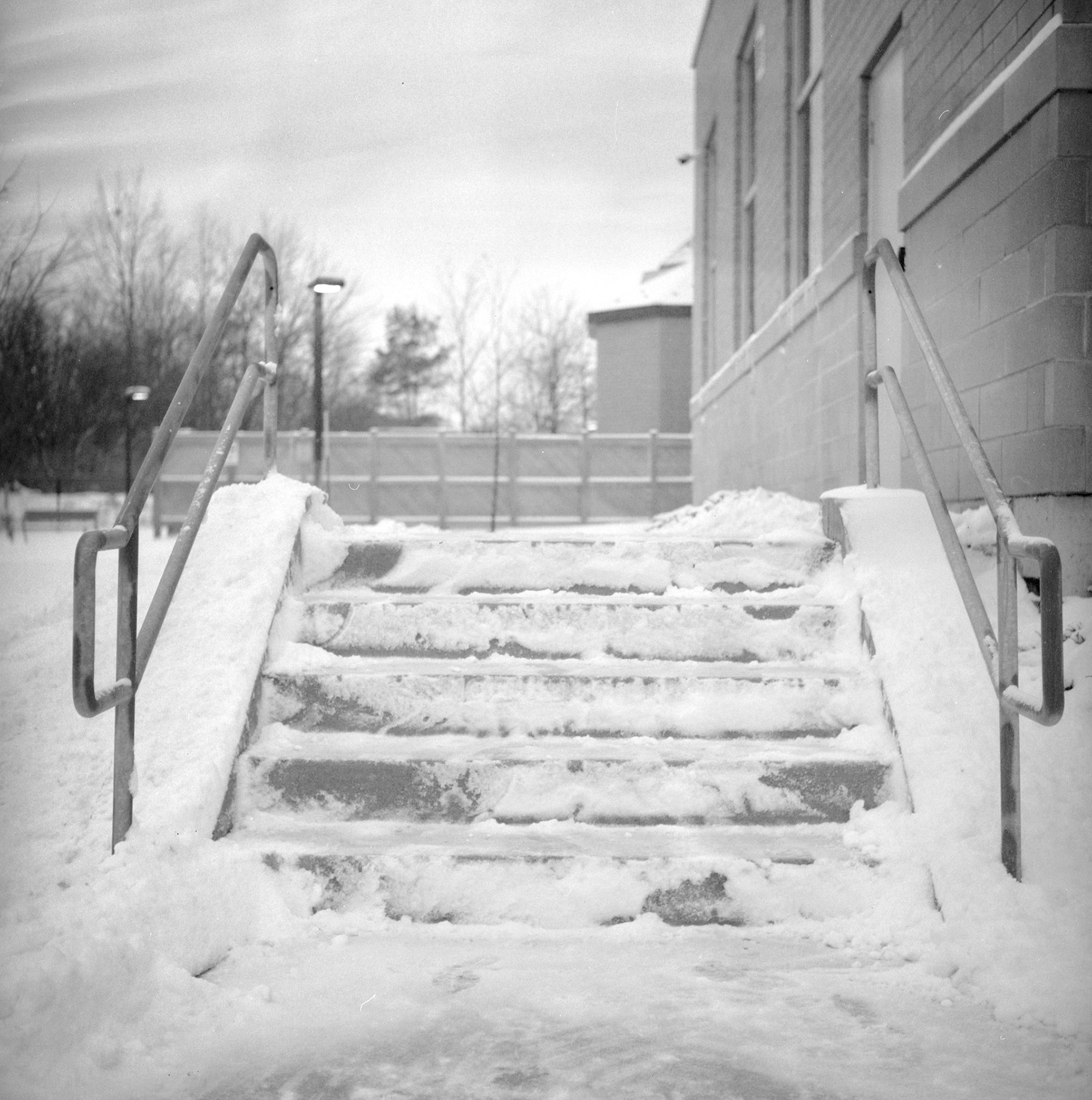 snow covered steps