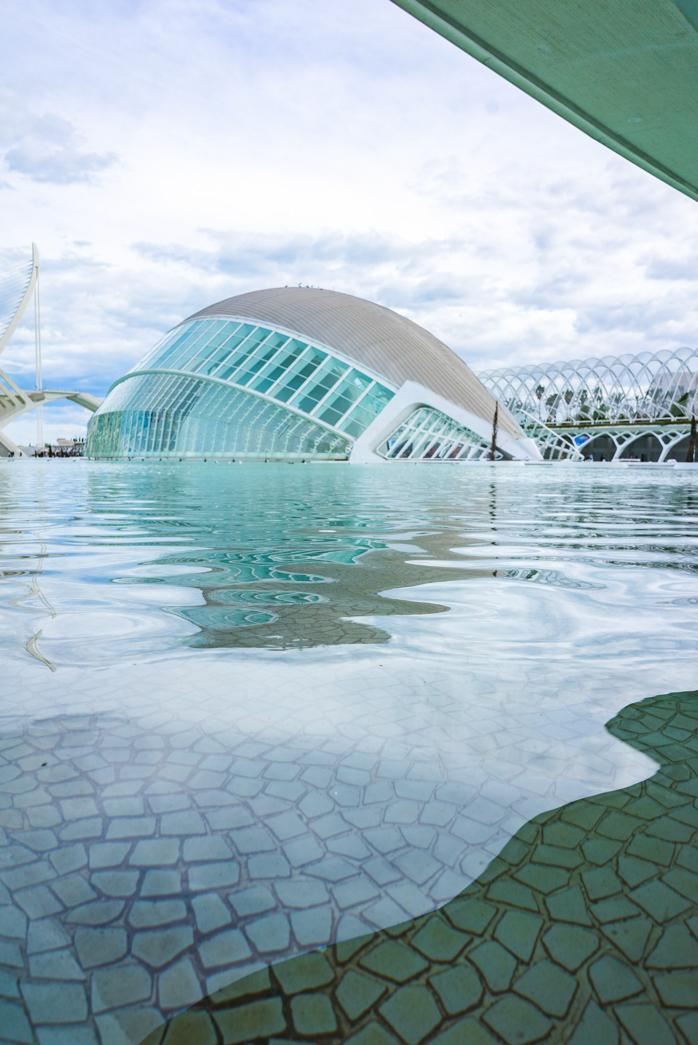 Hemispheric building in the sciencies and arts city in Valencia Spain. Modern and futuristic architecture.