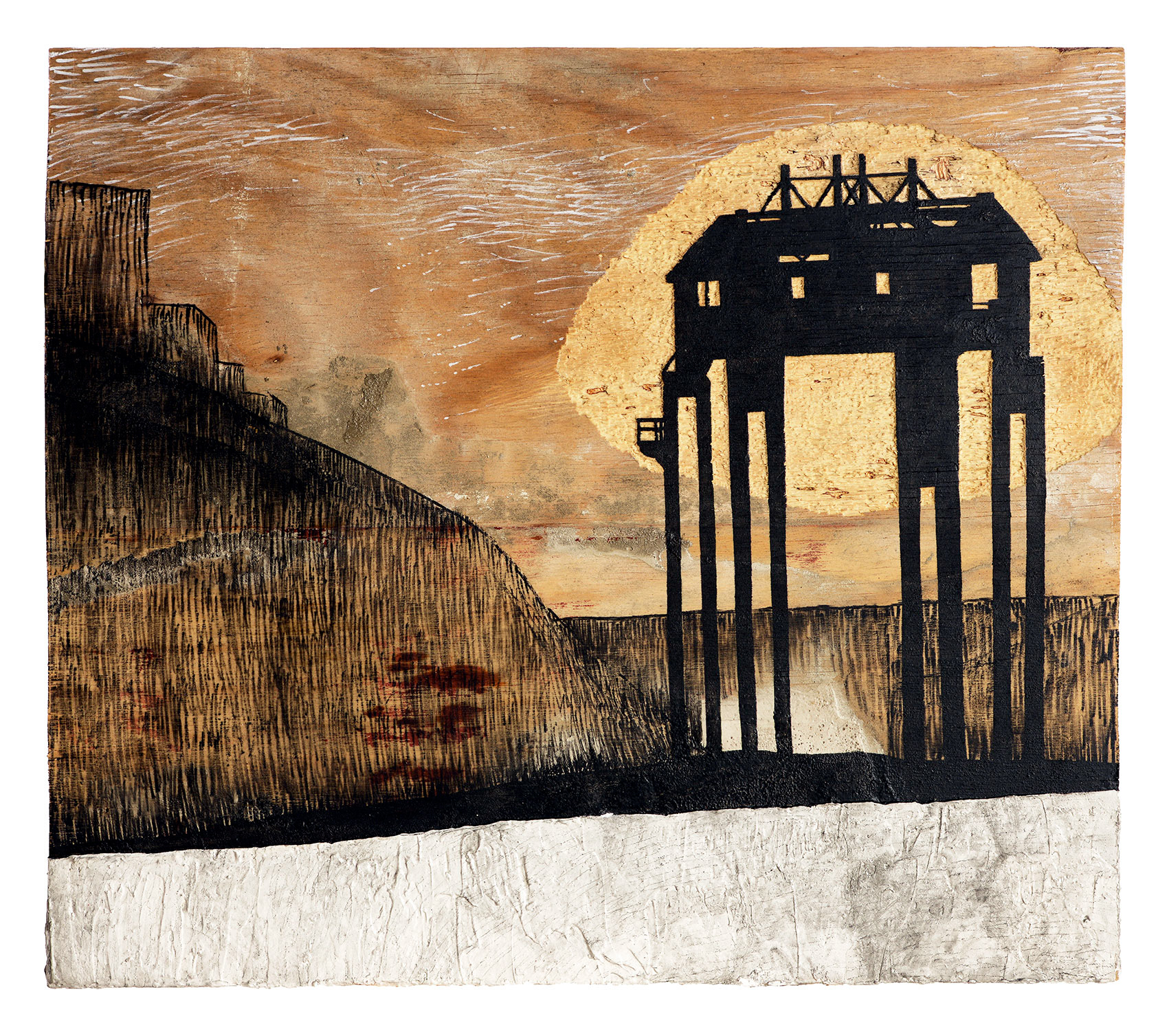 »NYC No. 6«, 2014, acrylic marker, cement, water color, enamel on ply wood, carved into ply wood, 55 × 63 cm, Artwork by Lena Schmidt, www.lenaschmidt.com, Art, Wood, Drawing, Painting, Carving