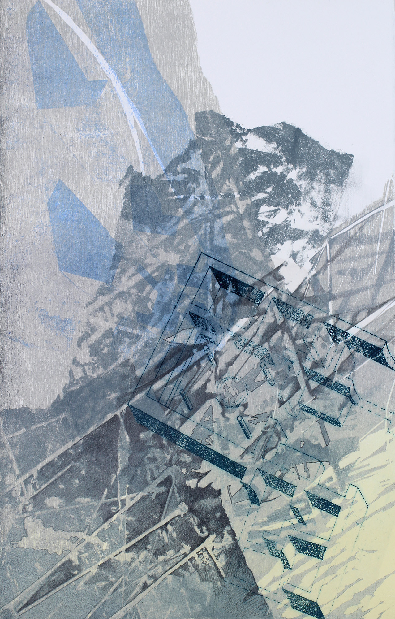 "Site LV," Woodcut, paper lithography, monotype, and graphite, 16 x 10.5 in., 2020
