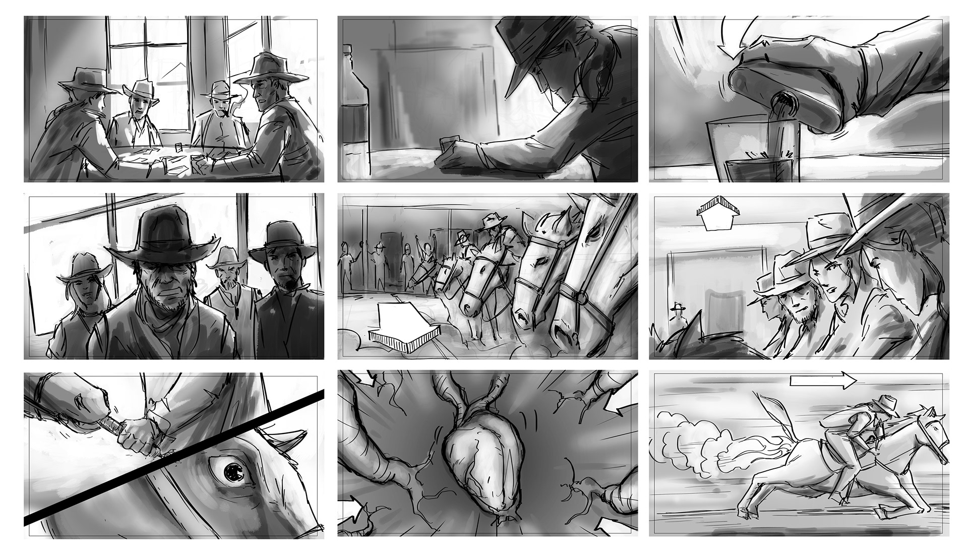 Storyboards for pitching shorts on the Hulu show “Rocketjump the show.”