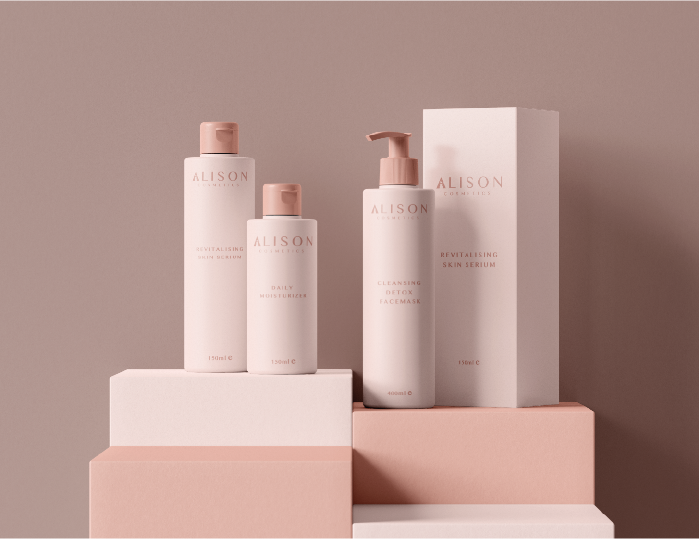 Alison Cosmetics Brand Identity Bottles Touchpoint