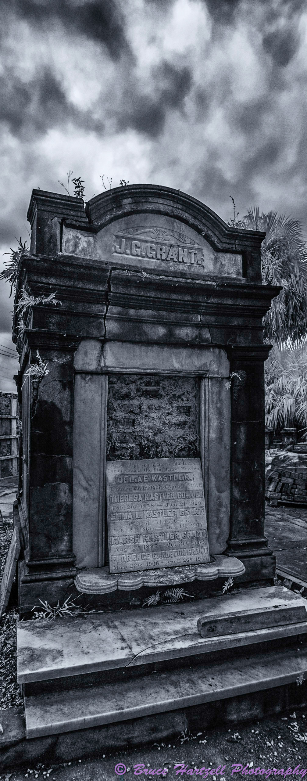 Oddfellows Cemetery, New Orleans, Louisiana. Infrared. PS, LR, Silver Effects Pro adjustments. See and share more like this at:  http://aayyeeee.myportfolio.com