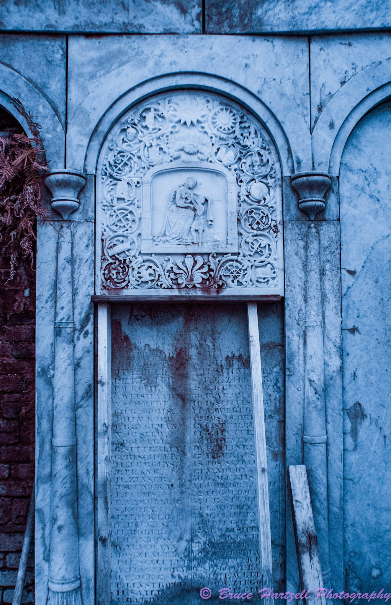 Oddfellows Cemetery, New Orleans, Louisiana. Infrared. PS, LR, Silver Effects Pro adjustments. See and share more like this at:  http://aayyeeee.myportfolio.com