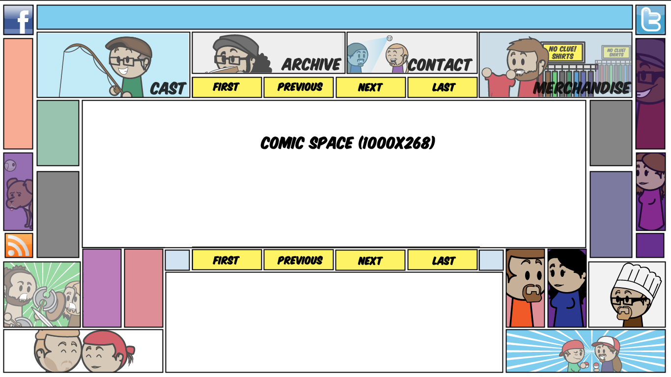 This was a mock up of the webpage for the original run of comics, showing and highlighting characters in various panels and integrating things like the social buttons, and the comic controlls.