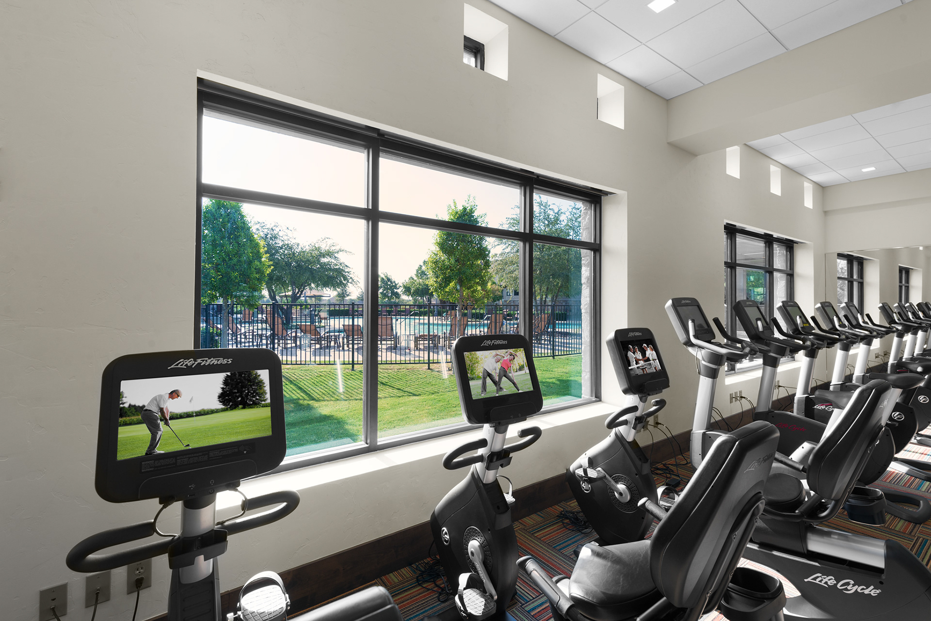 Life Cycle Stationary Bikes at the Robson Ranch Pinnacle Fitness Center in Denton Texas Interior Photo