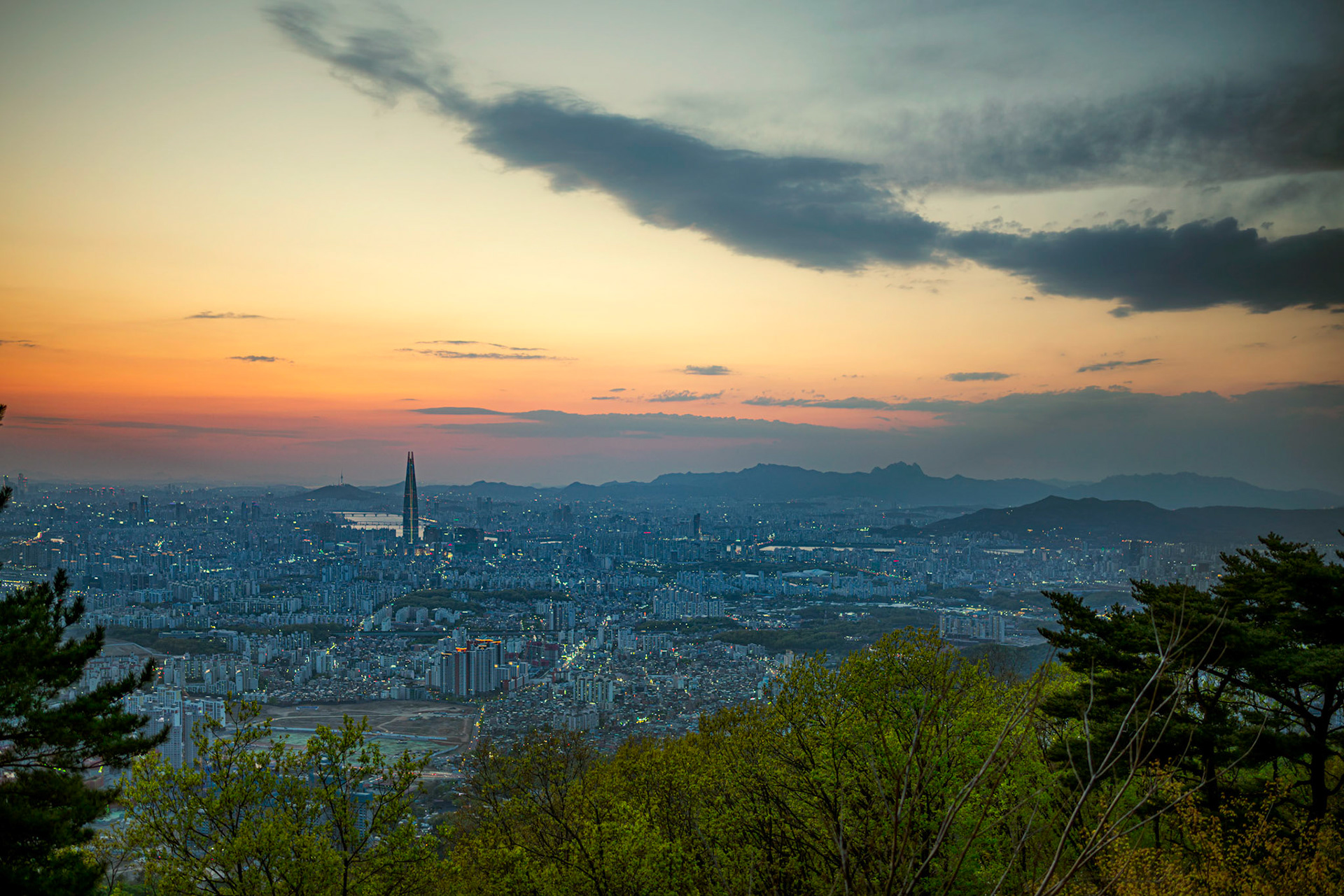 Namhansanseong, South Korea - 26 APRIL 2020: Namhansanseong Provincial Park, home to the fortress of the same name, is a UNESCO world heritage site with sweeping views of southern Seoul.