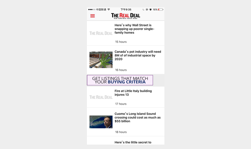 listing menu of the real deal app