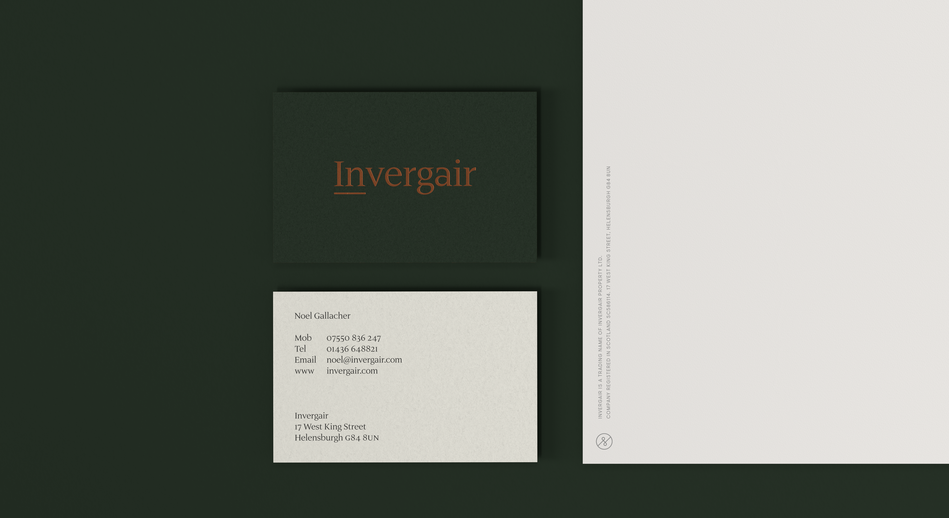 Invergair business cards and letterhead
