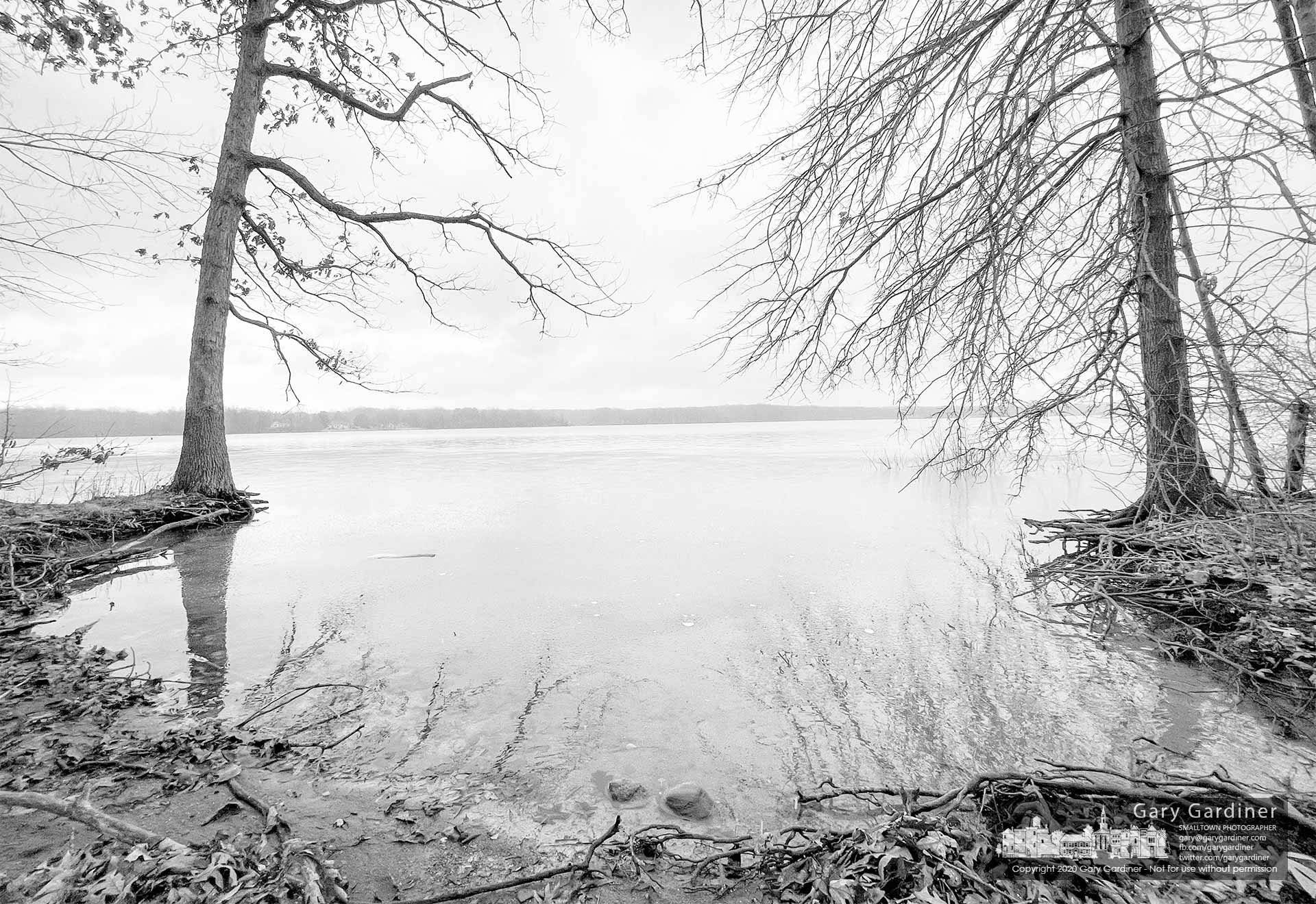 Ice is beginning to form along the shoreline at hoover Reservoir after a long period of below-freezing temperatures during the night with the daytime temperature barely above the overnight. My Final Photo for Jan. 16, 2021.