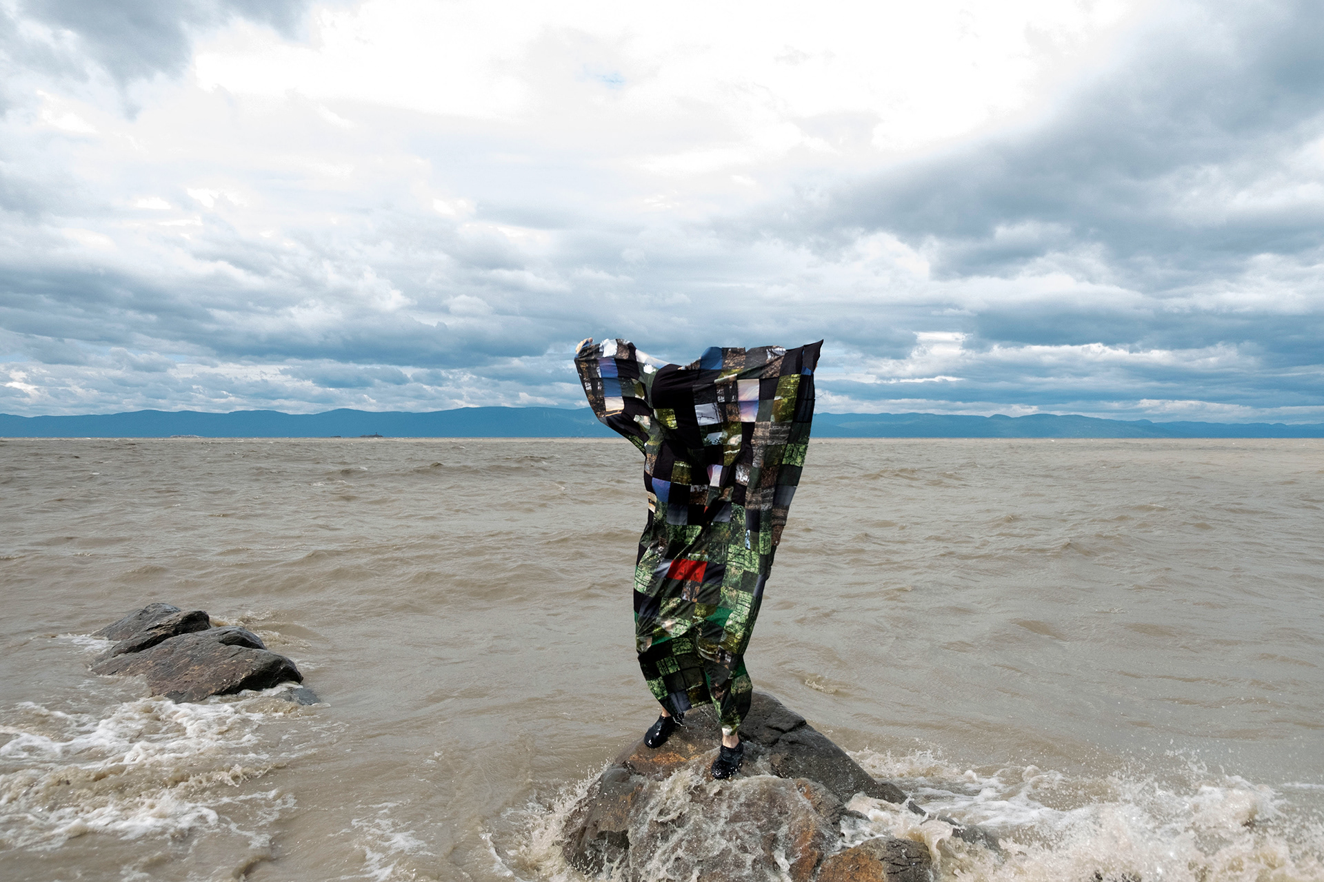 "Digital Forest," Studies at the Saint Lawrence River, 2019. Pieced cotton and digital prints on cotton. Photo by Anne-Marie Proulx.