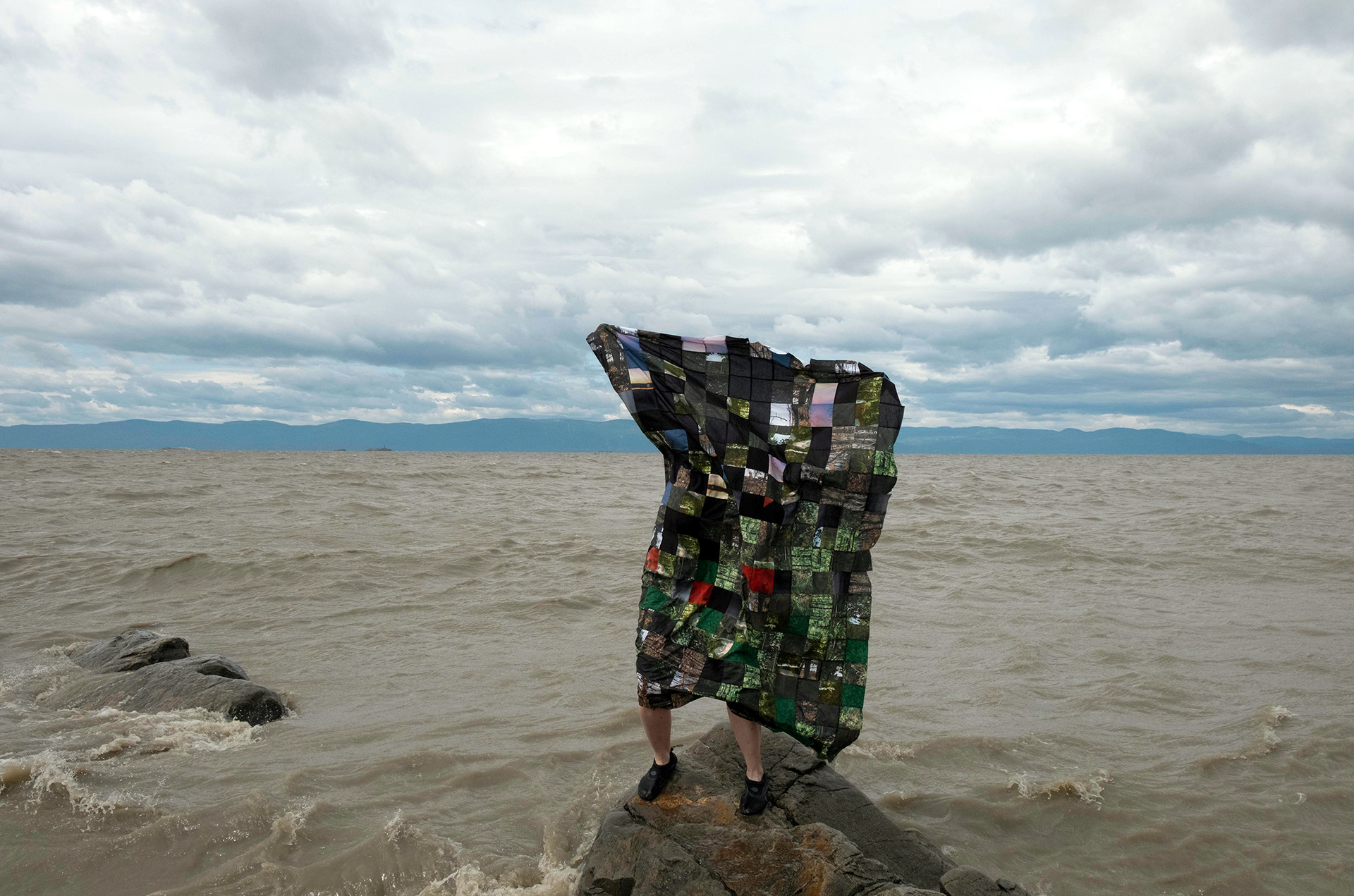 "Digital Forest," Studies at the Saint Lawrence River, 2019. Pieced cotton and digital prints on cotton. Photo by Anne-Marie Proulx.