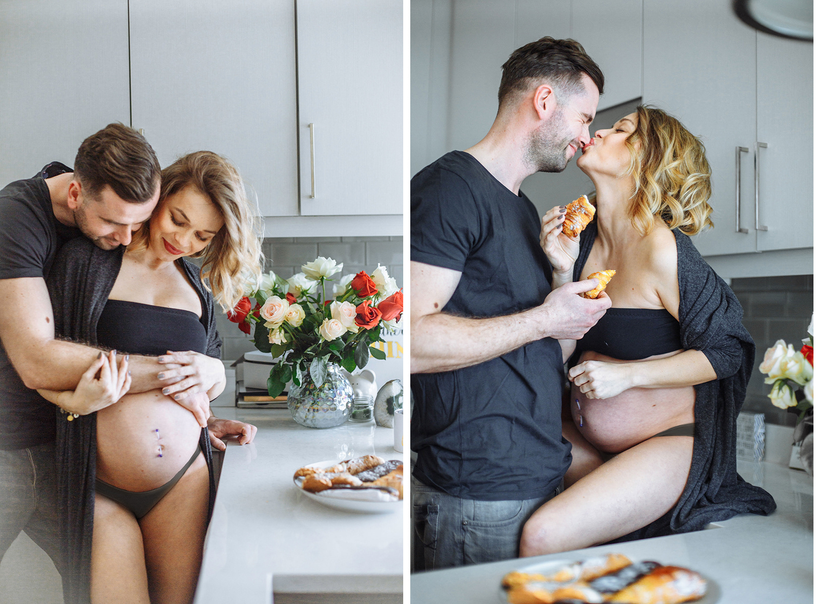 maternity photo on the kitchen
