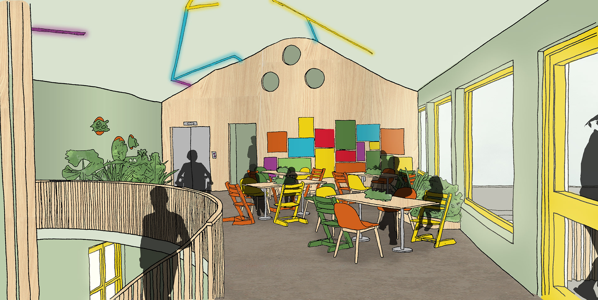 Perspective view of dining area