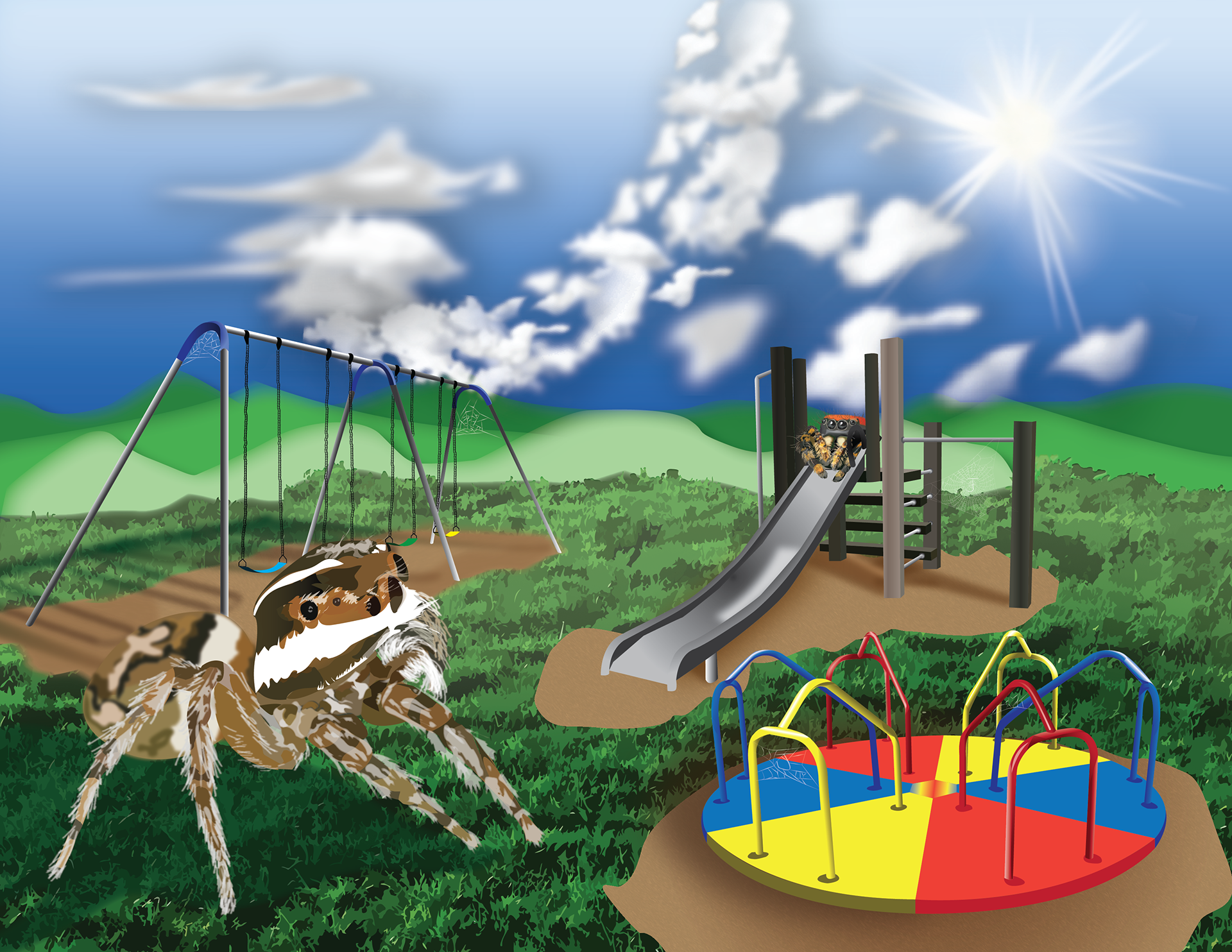 Storybook Page Illustration - Hidden Letters (J is for Jumping Spider)