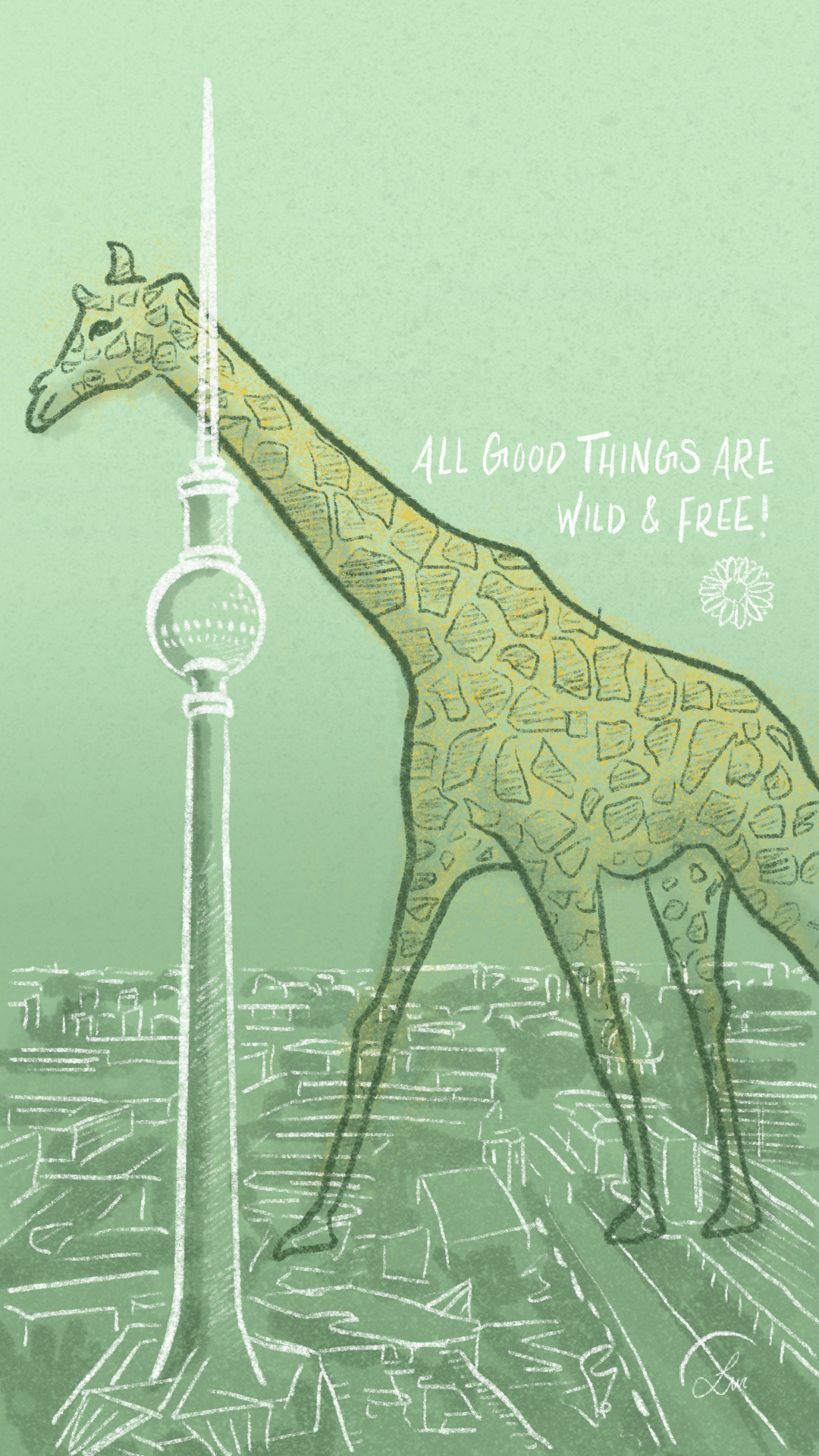 Lock screen wallpaper, commissioned for a man who loves Berline, giraffes and sunflowers
