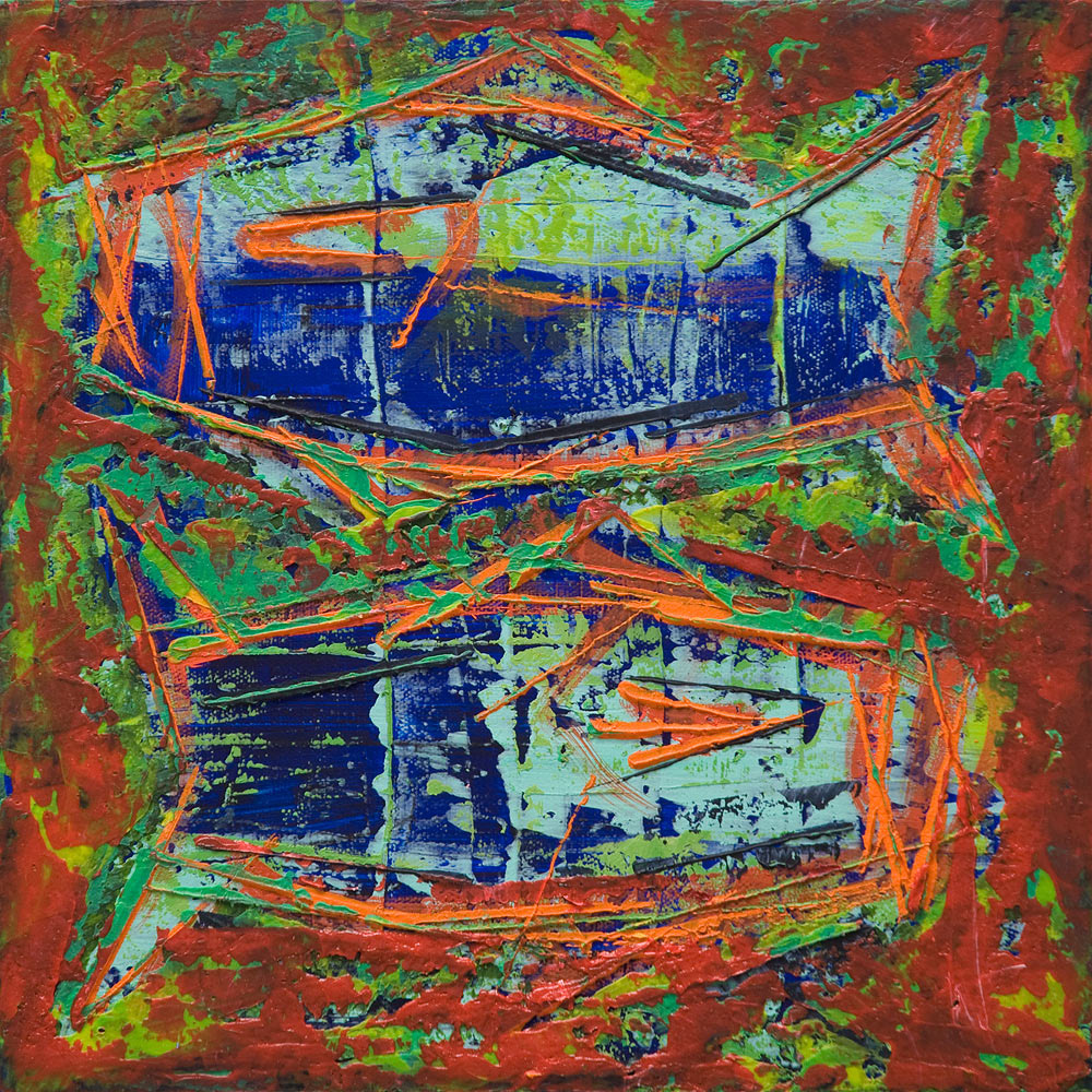 TWO BLUE FISH oil on canvas, 12 by 12 inches, 2006