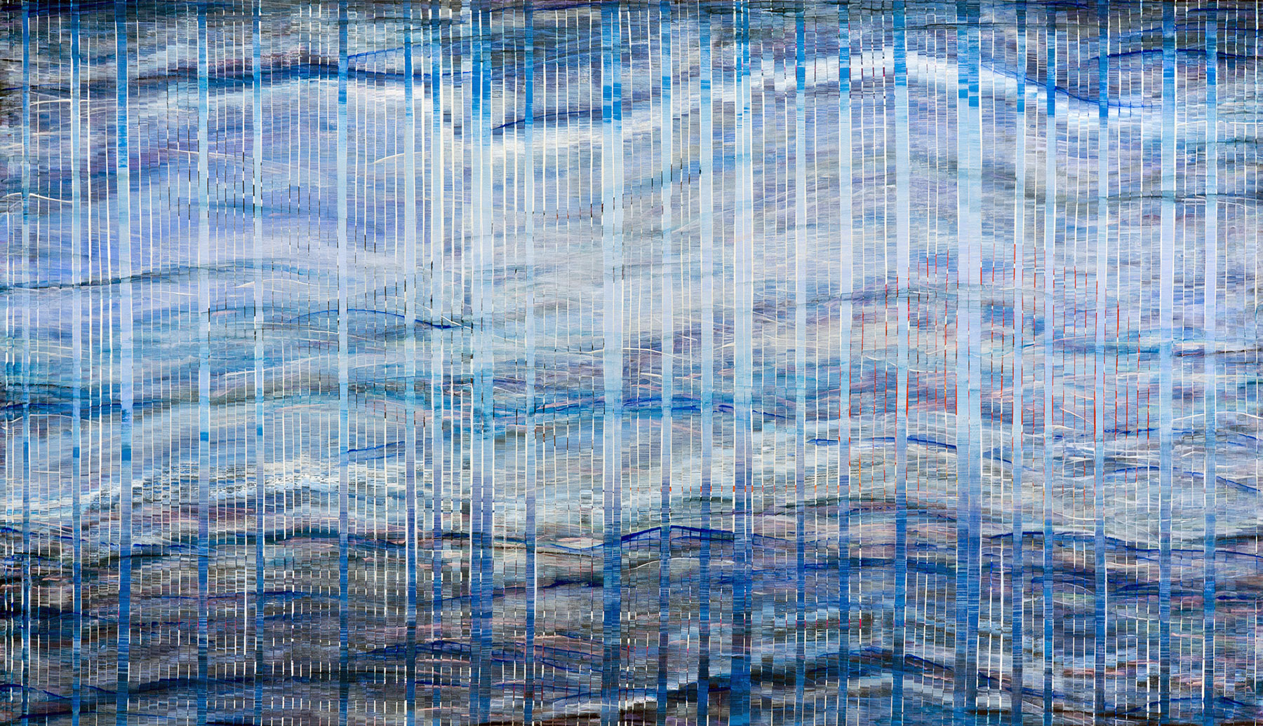 ADAPTATION CIELO EAST oil, mixed media on canvas stripes over canvas, 38 by 66 inches, 2016, Hermann Lederle