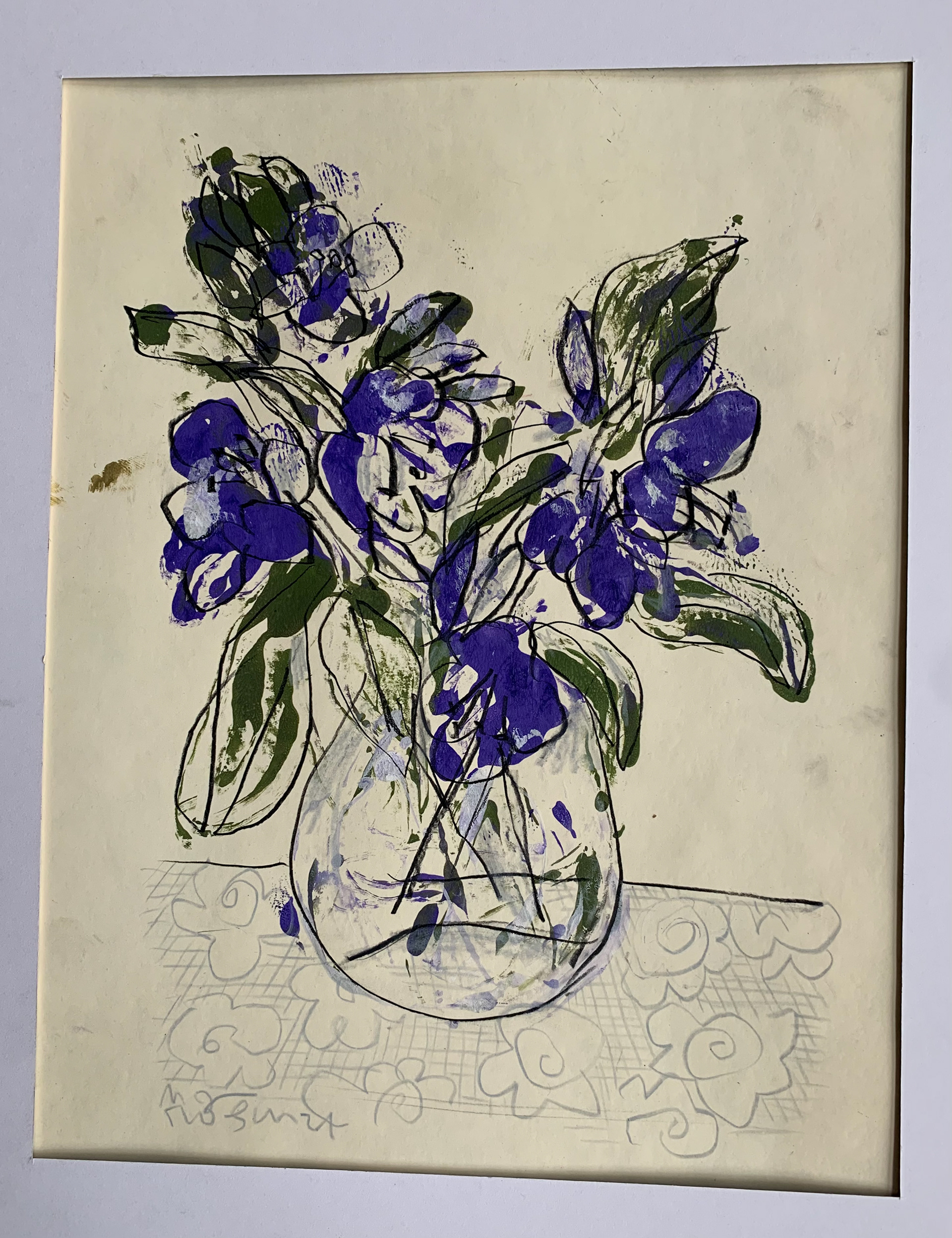 4 / SOLD Floral paintings, silkscreen ink, charcoal line, $200