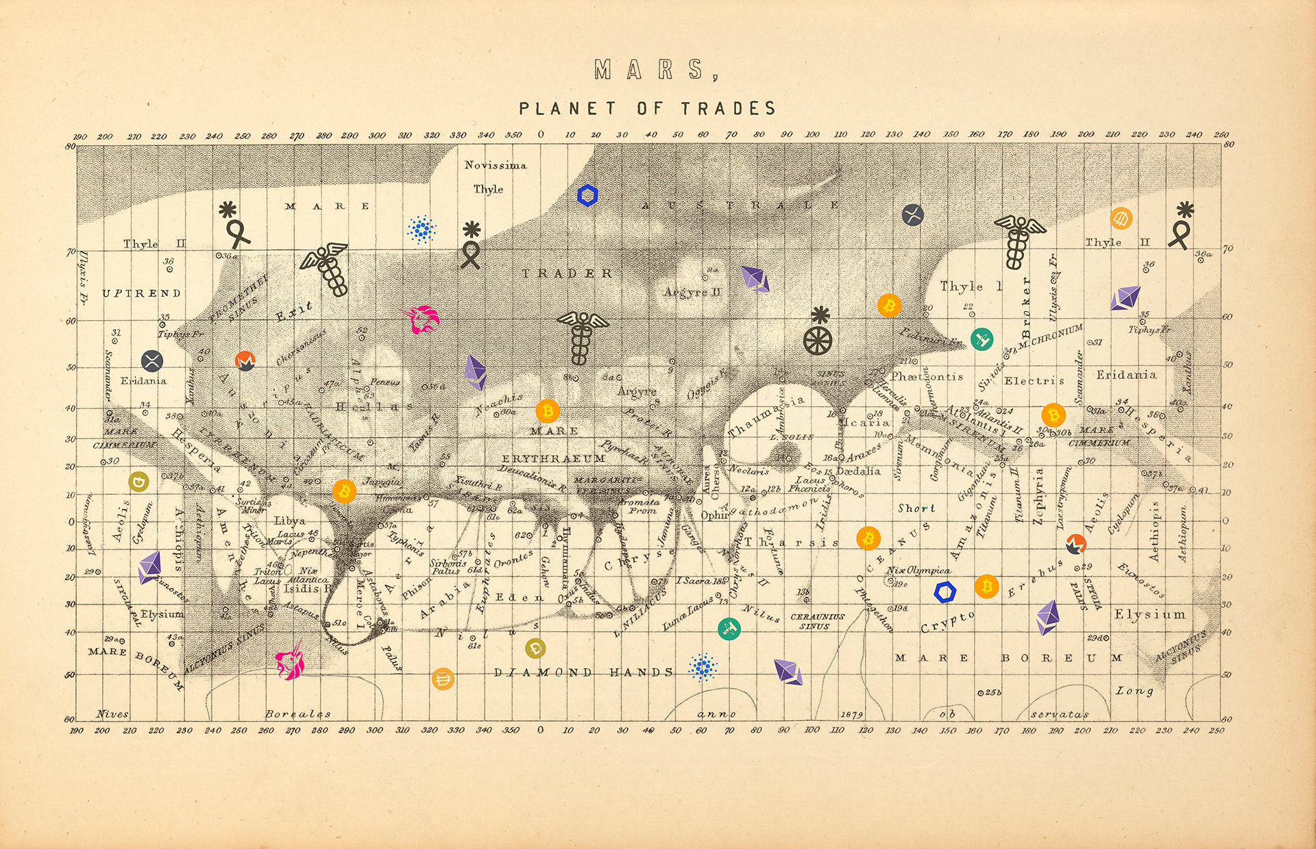 Planet of Trades. Mixed media. Digital art. 48 x 75 cm