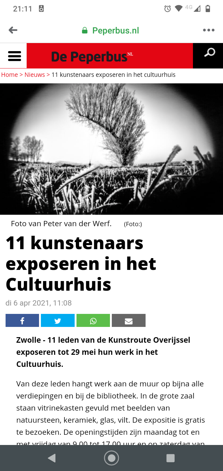 Peperbus artikel expositie Cultuurhuis Stadshagen met fotowerken van Peter van der Werf