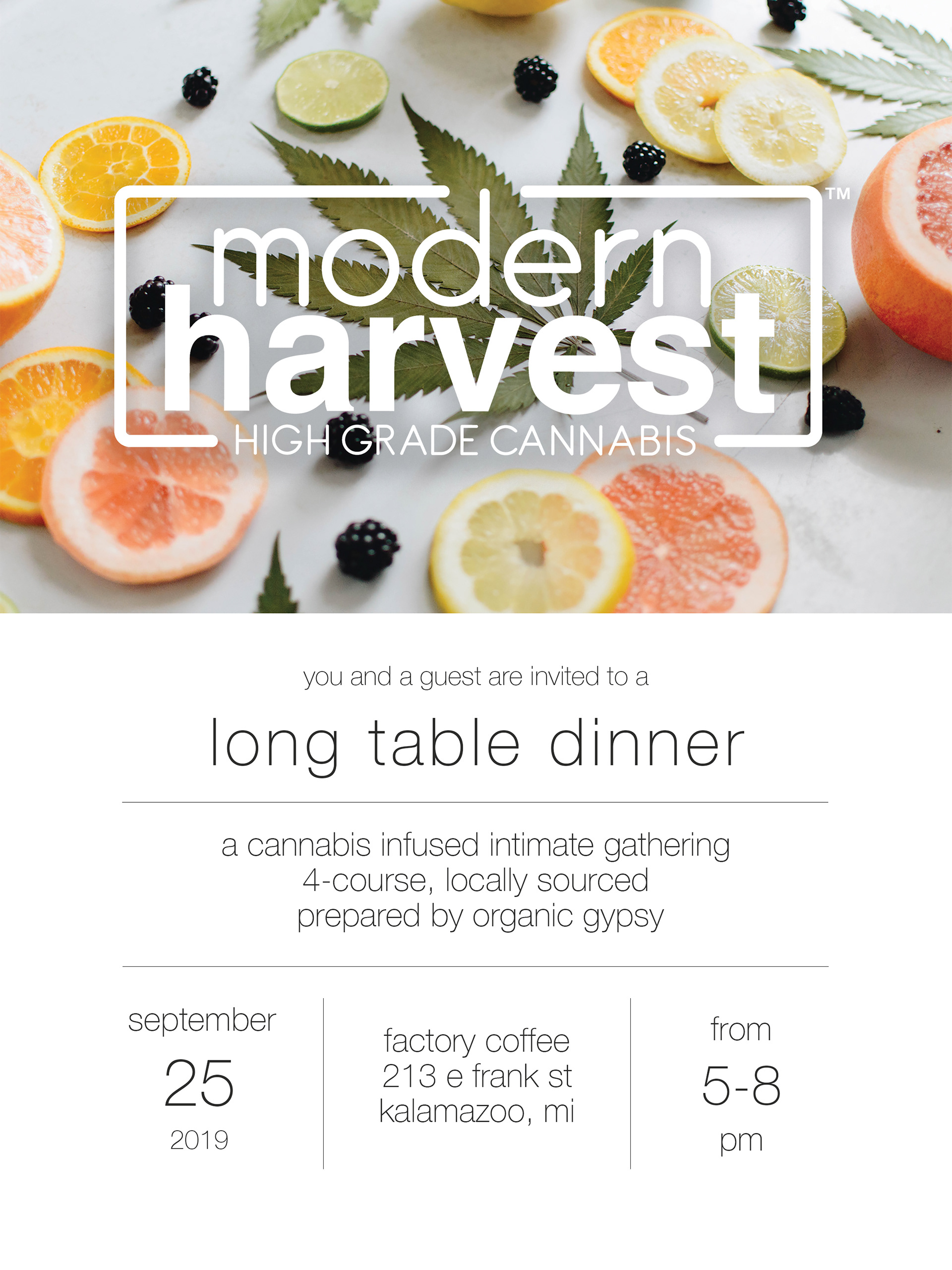 Dinner Invite design for Modern Harvest, a CBD brand