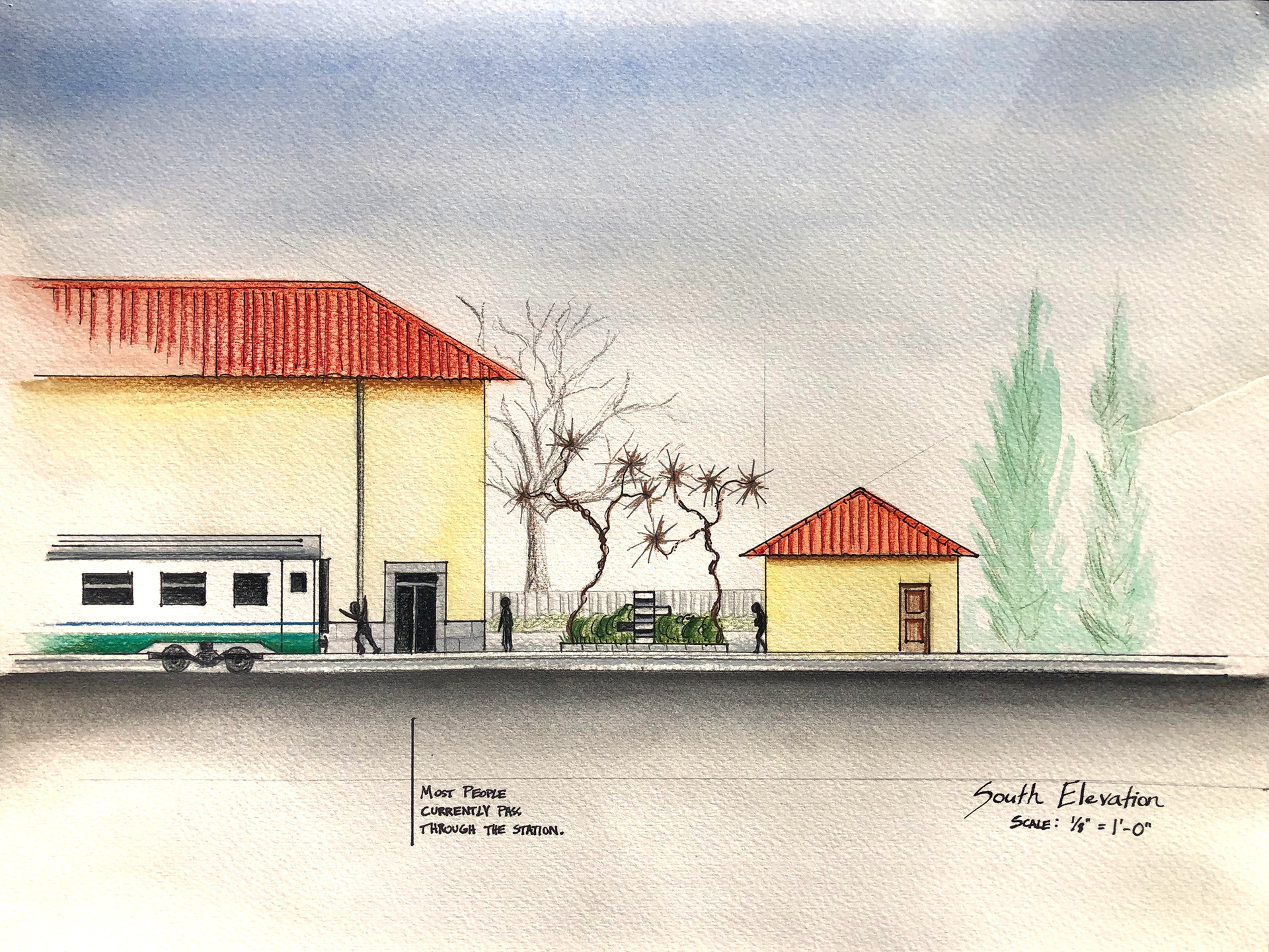 An elevation view of my station garden design.