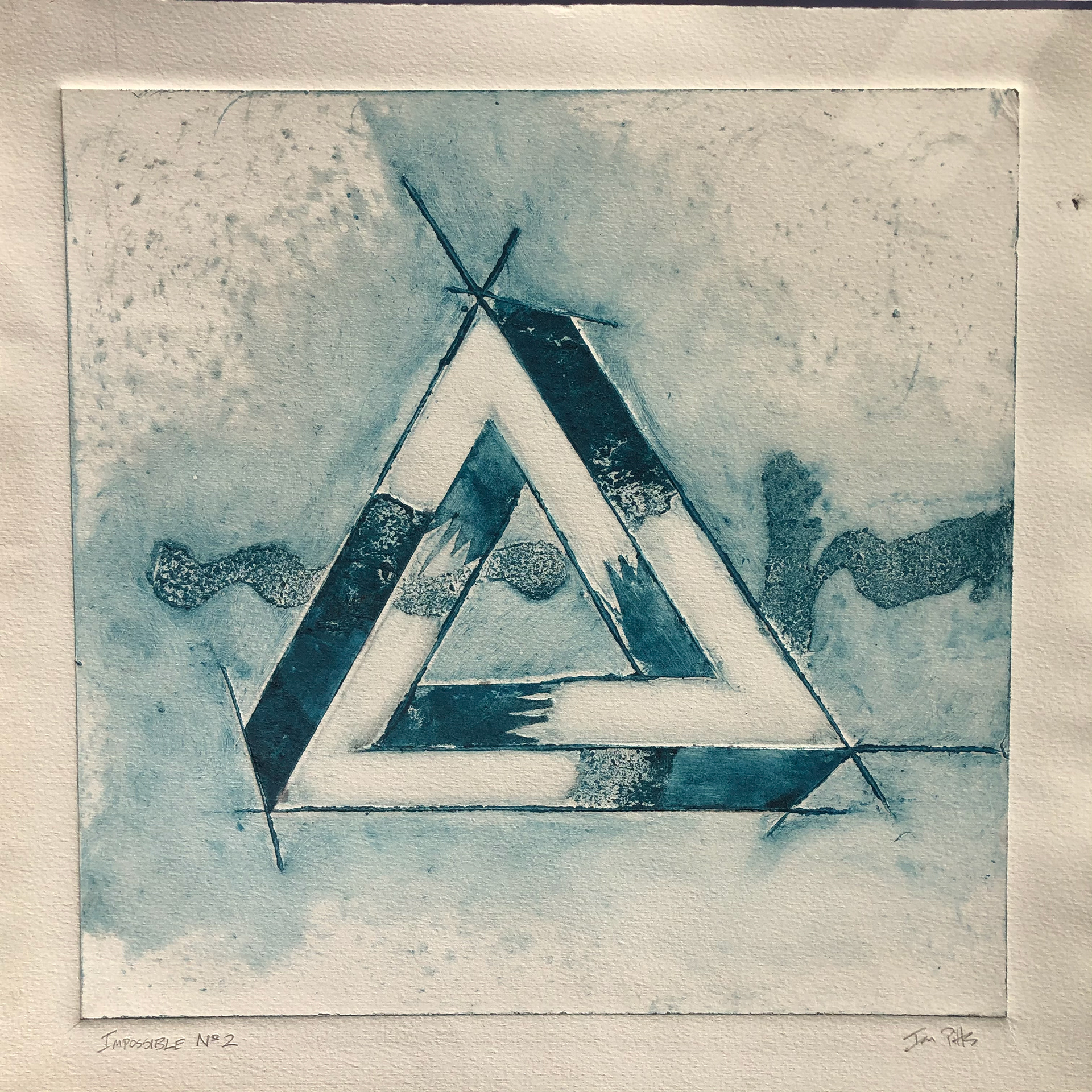 "Impossible" series of prints, made from a plate built-up with cardboard and string..