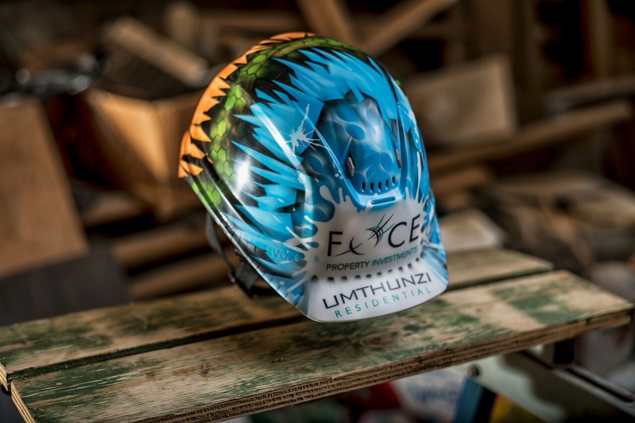 construction helmet custom theme airbrushed - front view