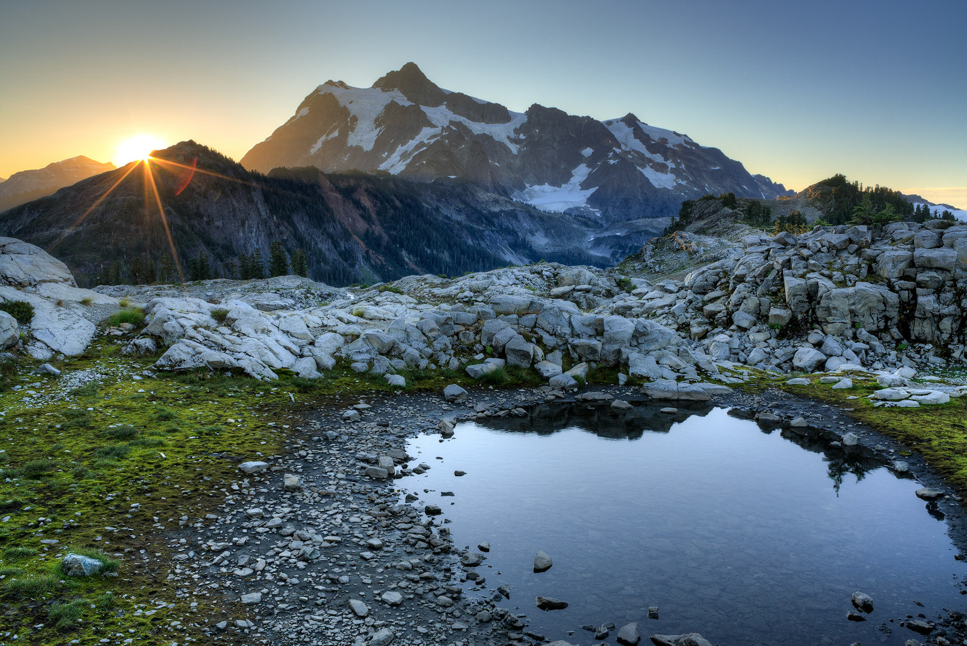 Sunrise over Mount Shuksan from the Table Mountain Trail, Mount Baker-Snoqualmie National Forest, Washington