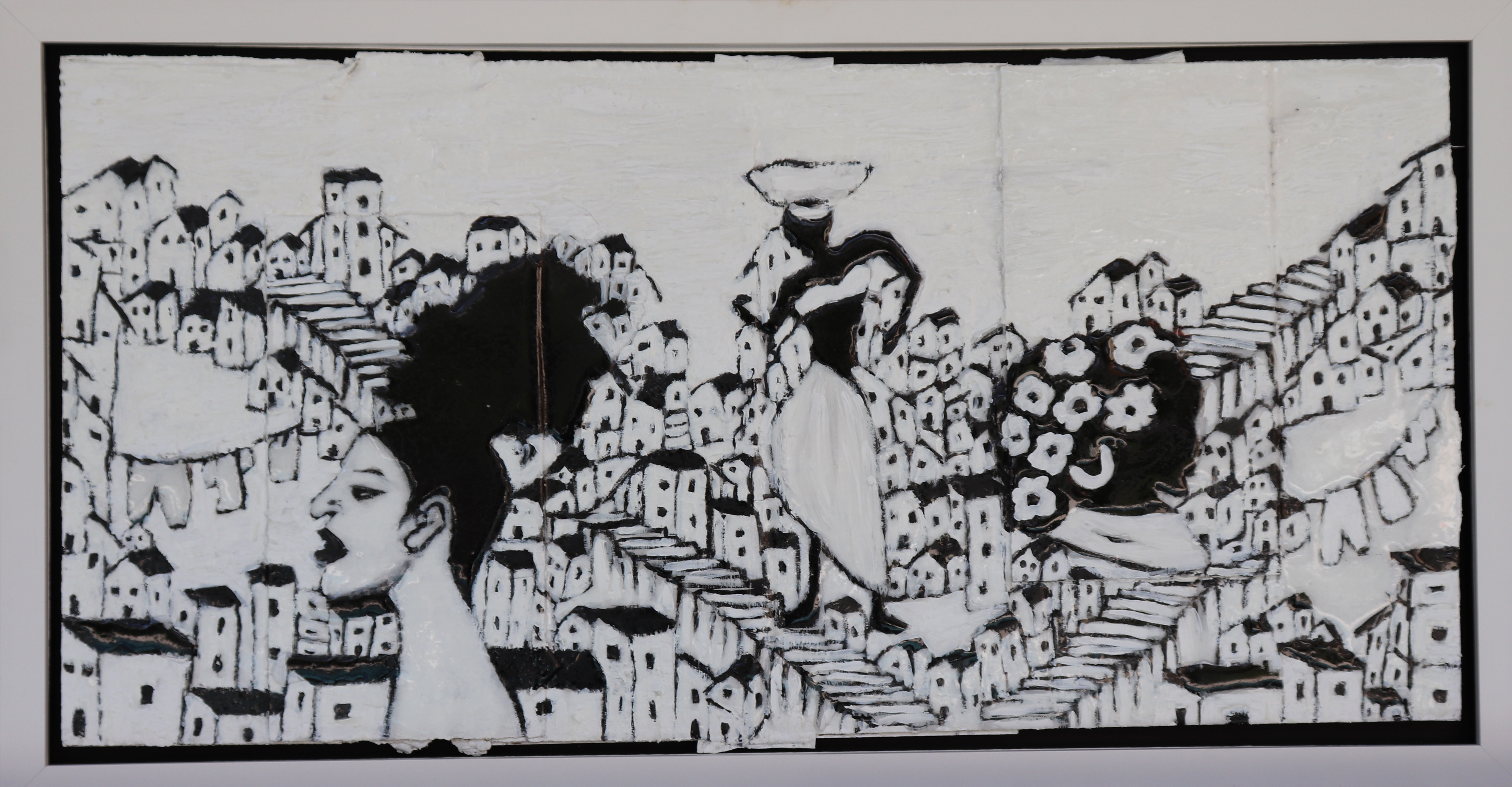 Monica Mendes | Preto No Branco Todas Nos | 15,5 x 30,5 inches | Mixed media on cardboard | 2020