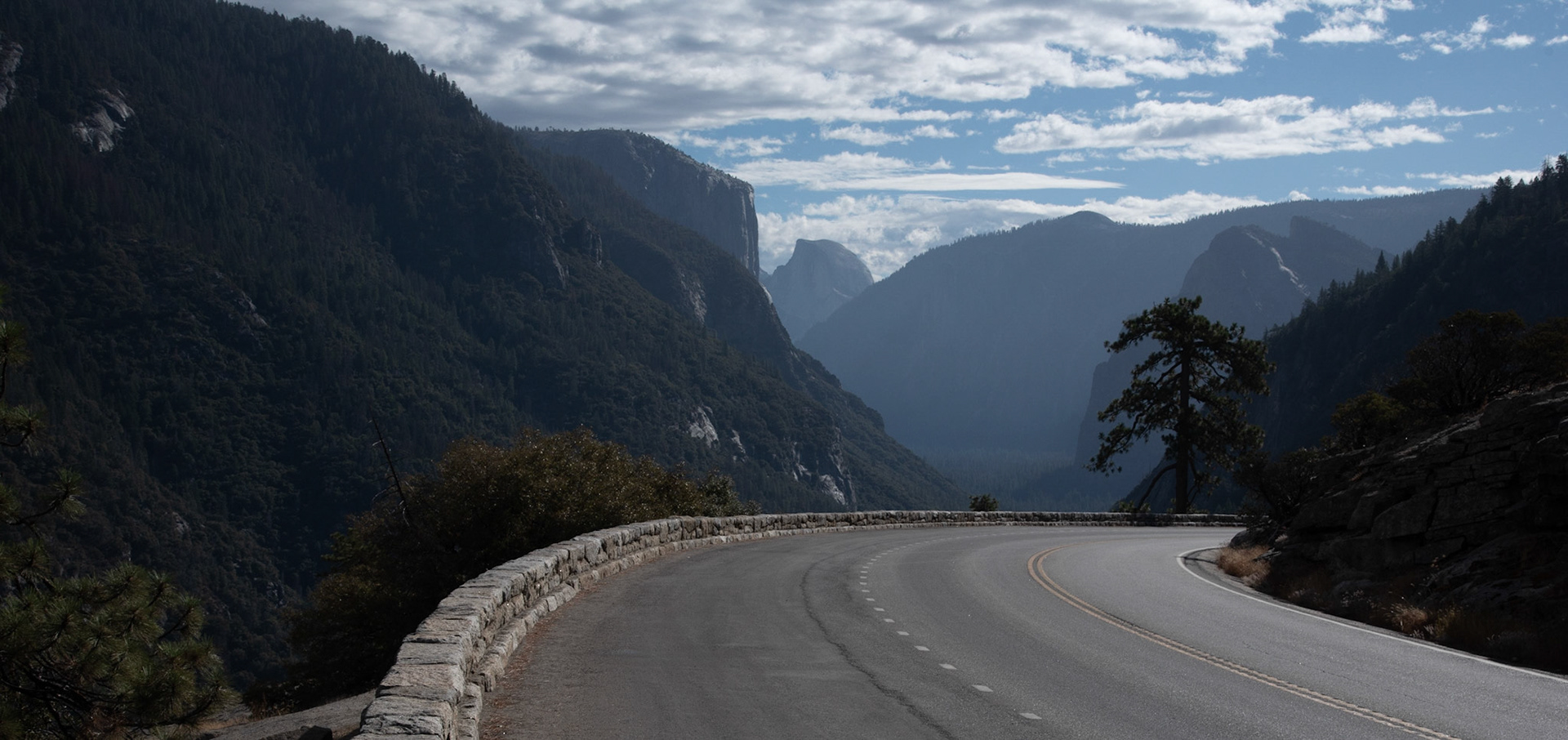 Driving towards "Tunnel View" Yosemite National Park, California