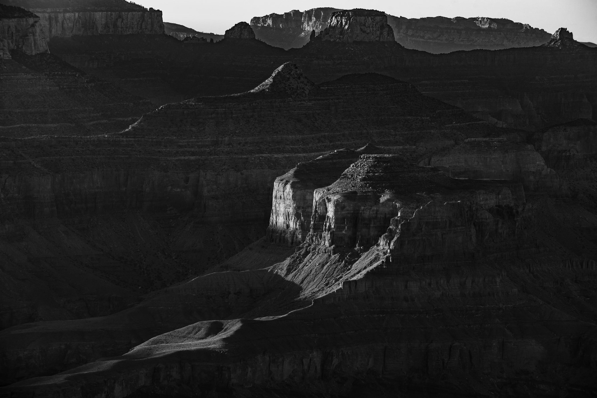 Low sunlight catching some rocks, Grand Canyon, Arizona