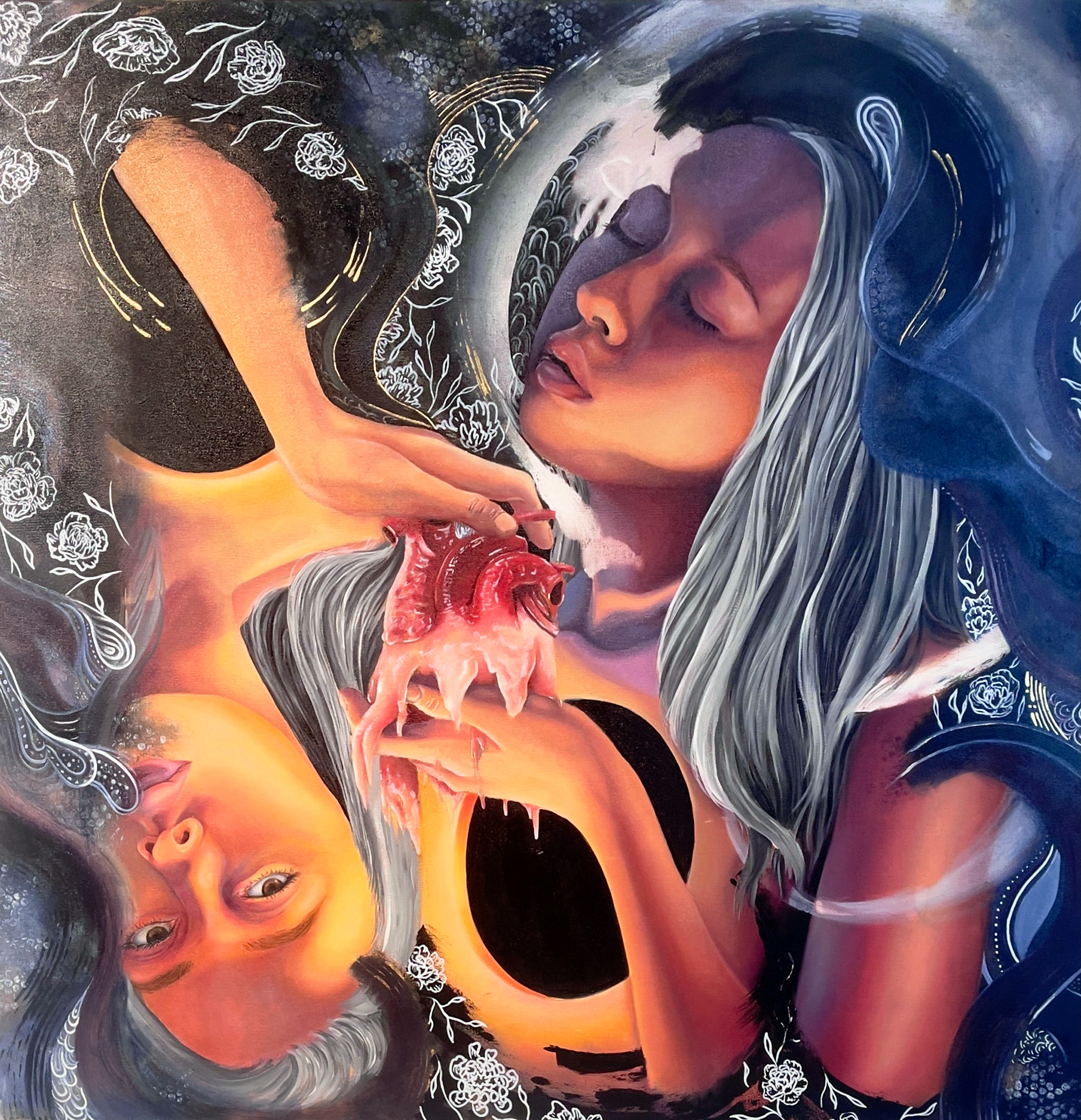 One Heart, Two Minds, 2021 Acrylic paint, oil paint, and acrylic marker on stretched canvas 36x36in