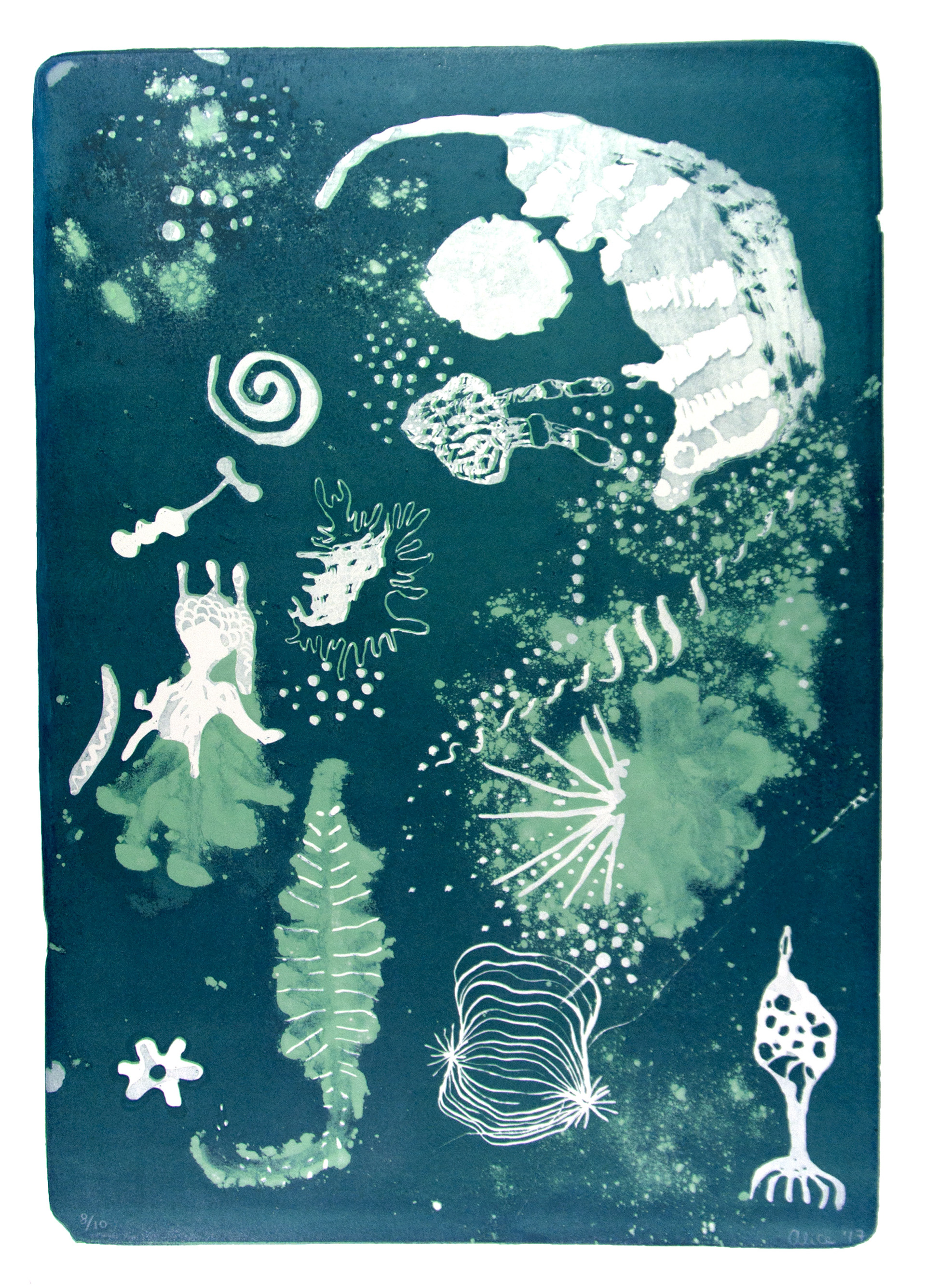 Planktons I (2017), stone lithograph, variable edition of 10, all unique, 40,5 x 58 cm