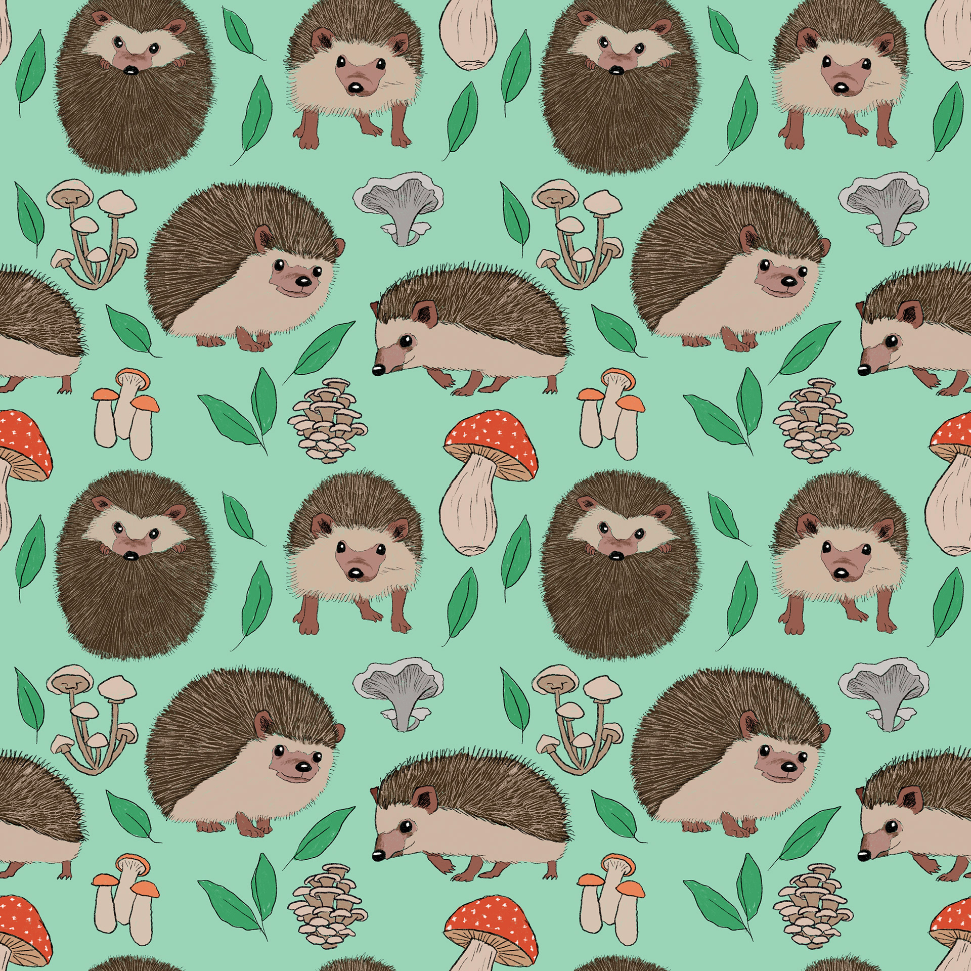 Hedgies and Shrooms Pattern, Julie Kitzes, 2021