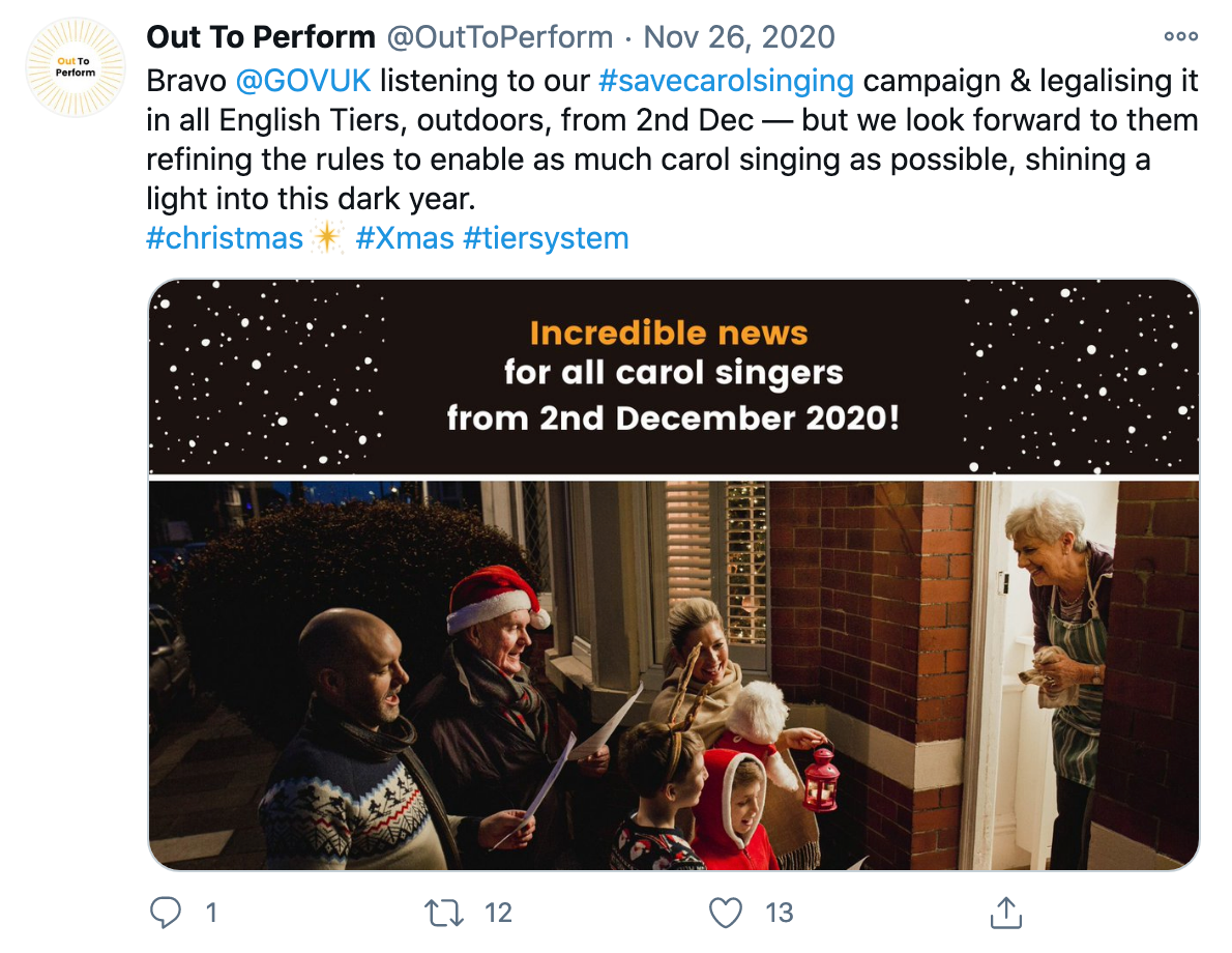 Announcement following the success of #savecarolsinging campaign.