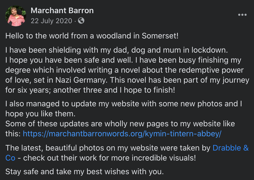 Storytelling on social media to promote writer's work.